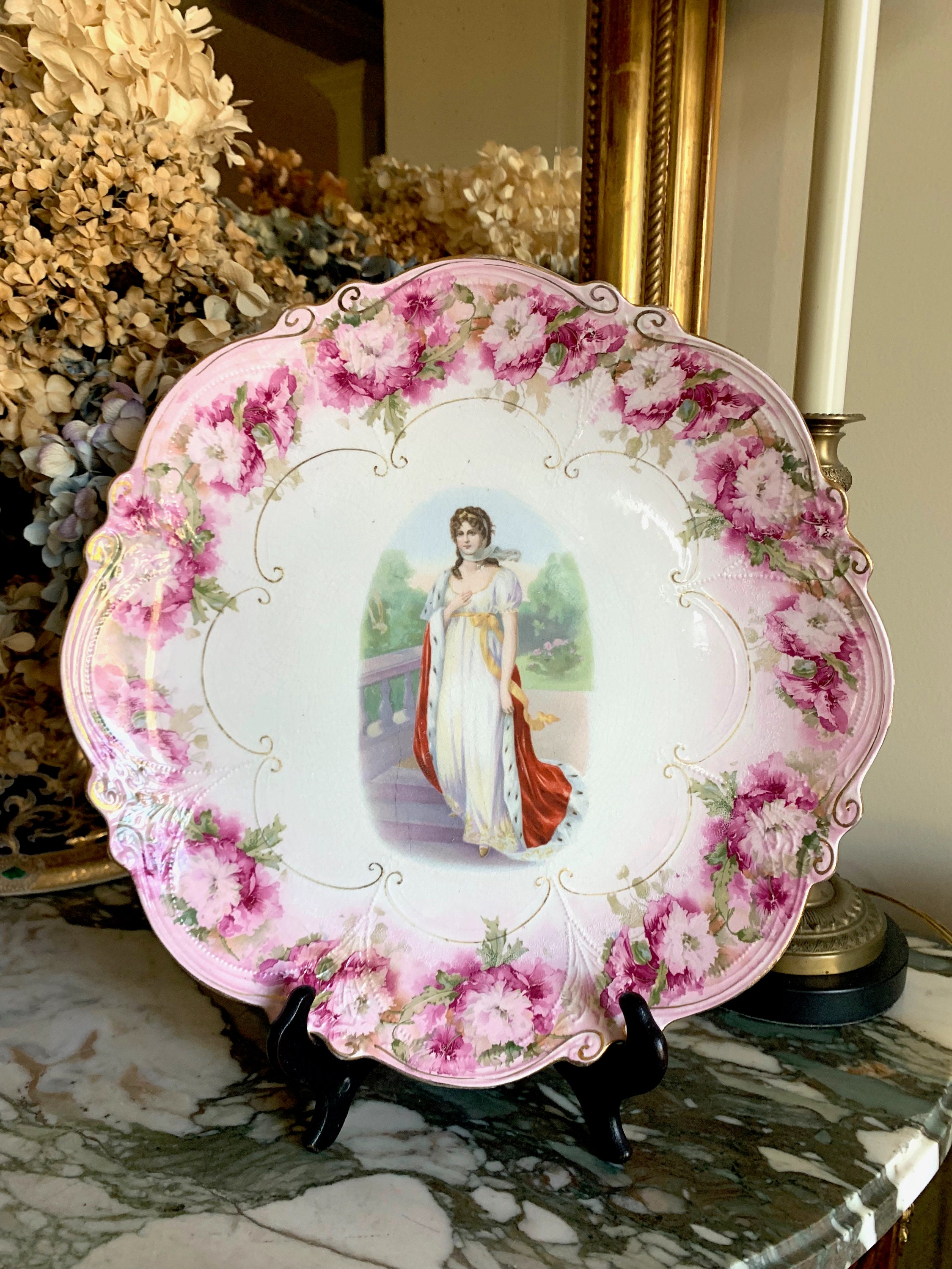 Stinthal China Plate, Antique Decorative Pink White Semi Porcelain