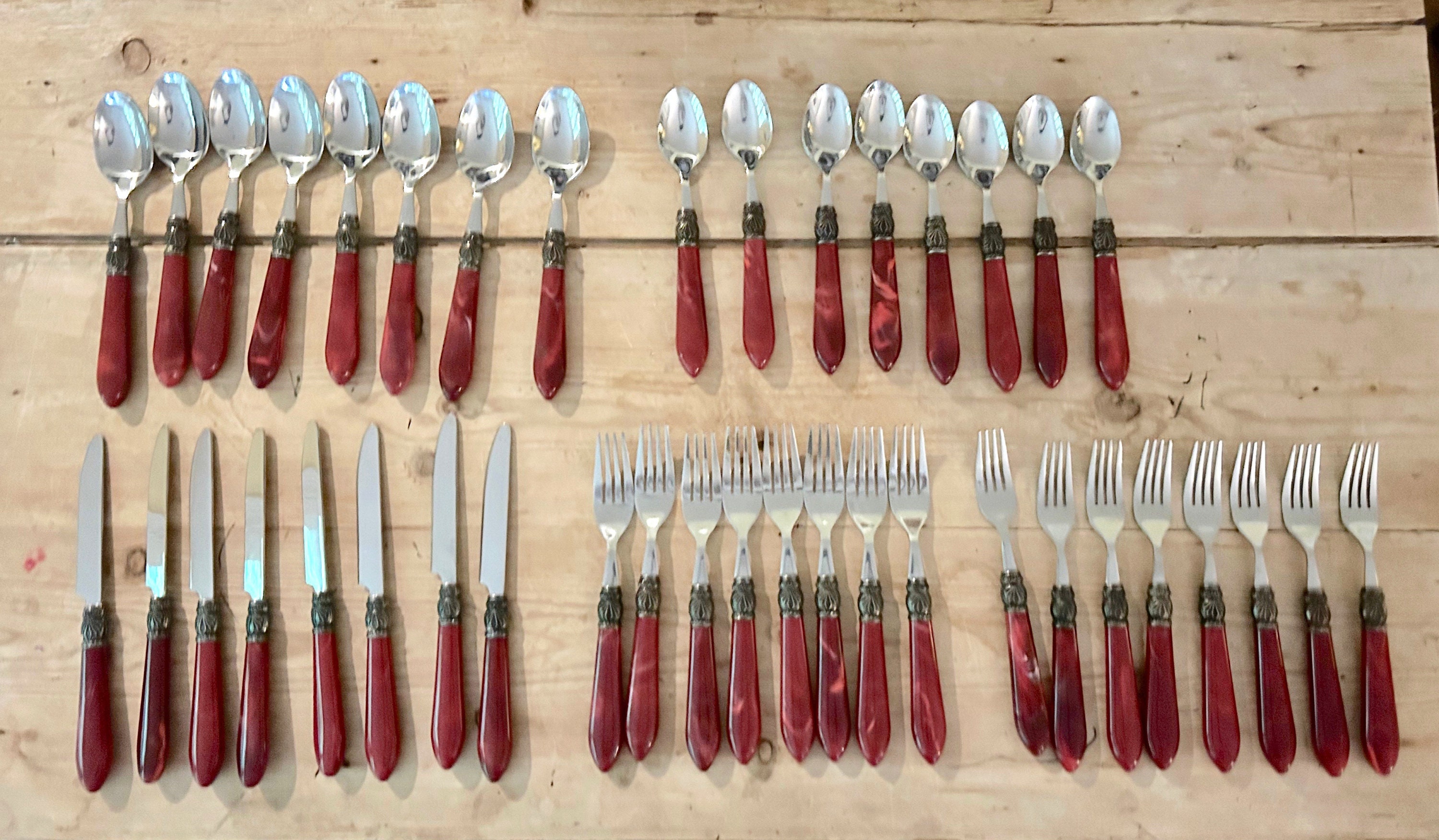 Vintage red handled silverware sale