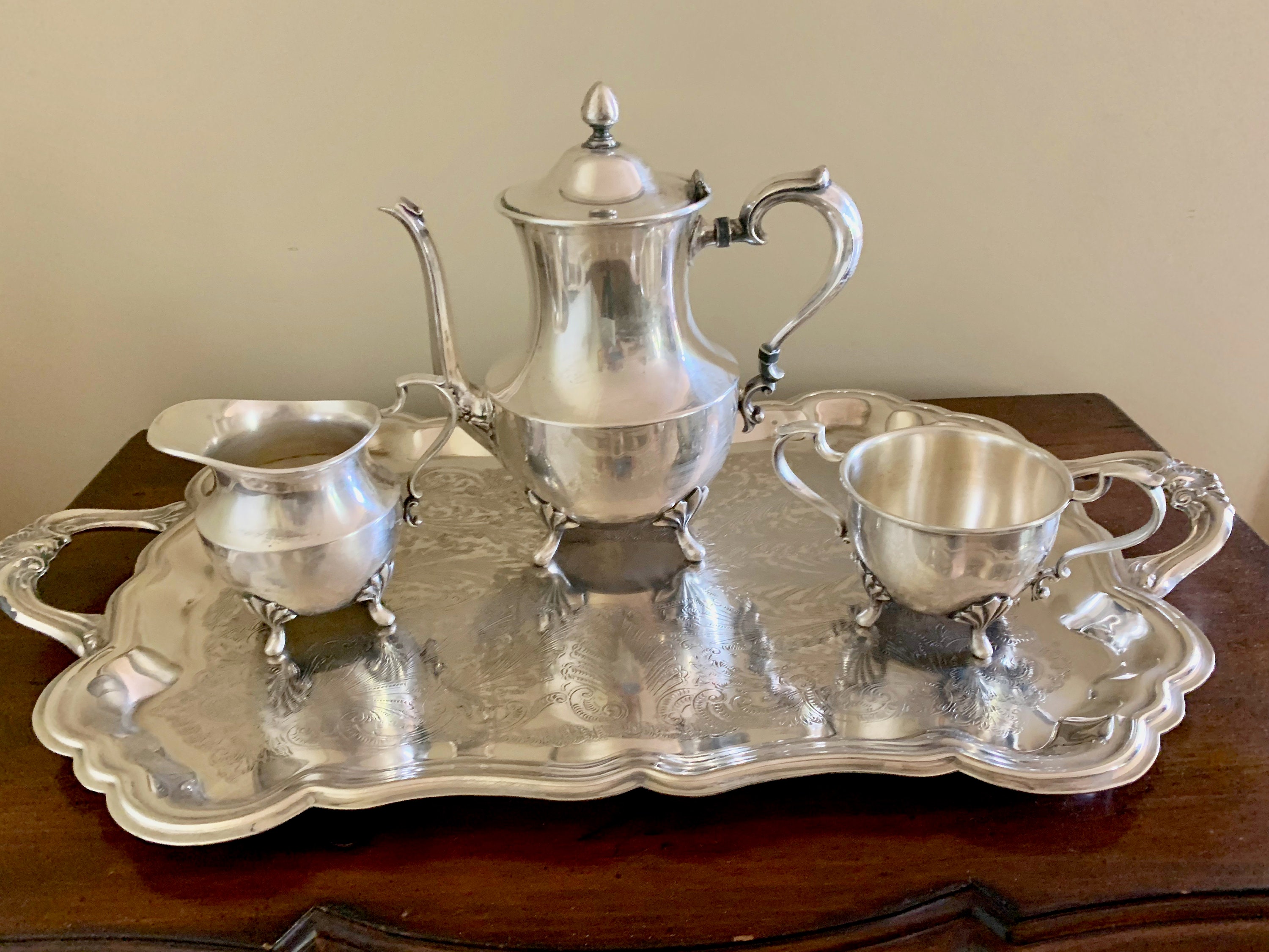 Silver Plate Tea Set With Tray 02