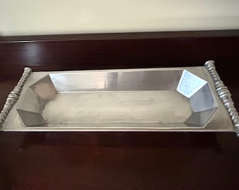 Reed Barton Bread Tray, Vintage Aluminum Bread Tray with Handles, Bannister Pattern, Holiday Party Serving Bread Crudite's Tray