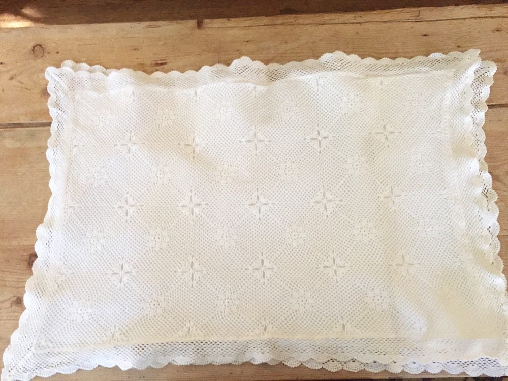 Reserve S. White Crochet Pillow Shams, Pair Vintage White Standard