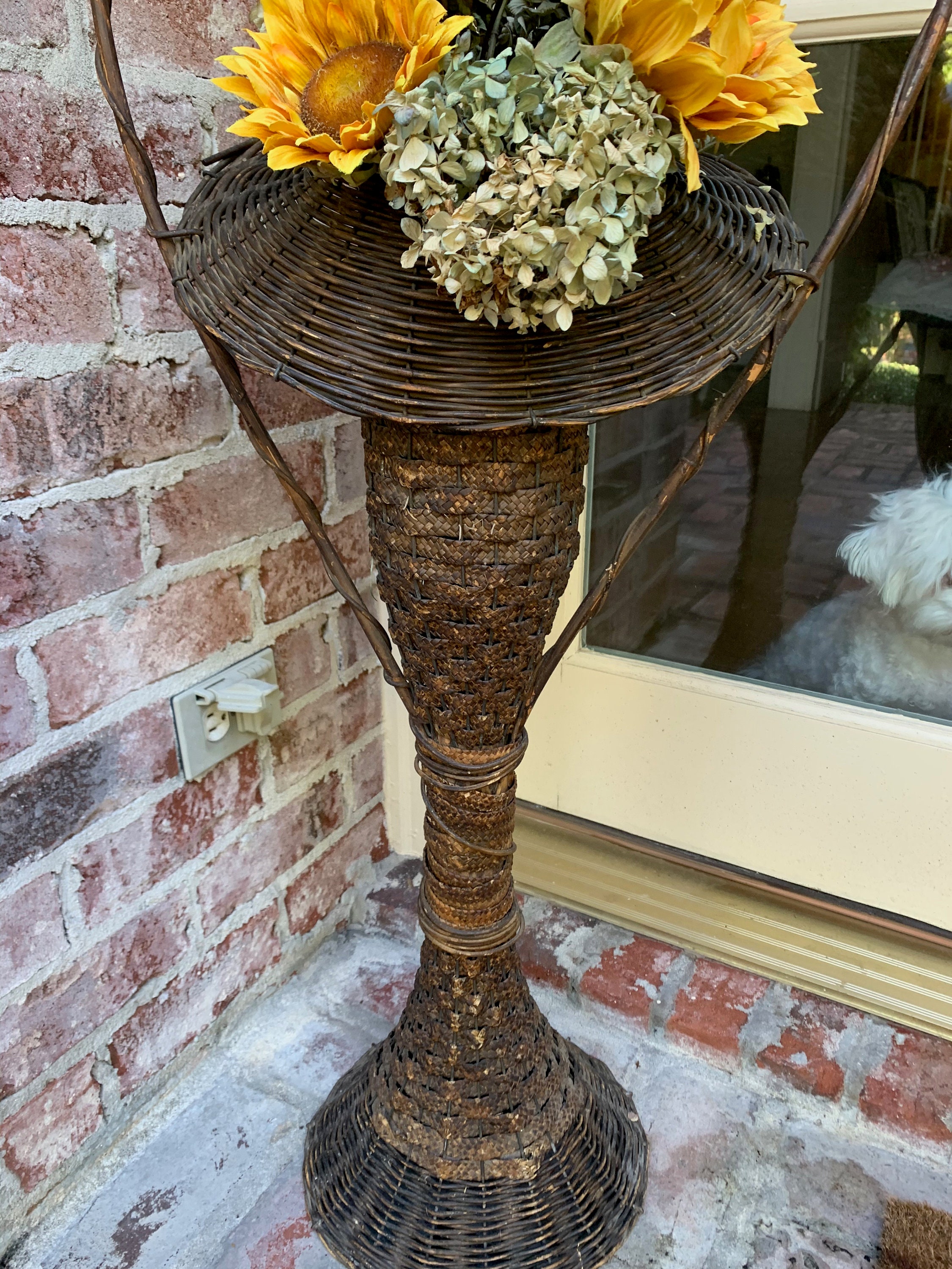 Victorian Wicker Fern Stand, Vintage Standing Wicker Reed Plant Stand
