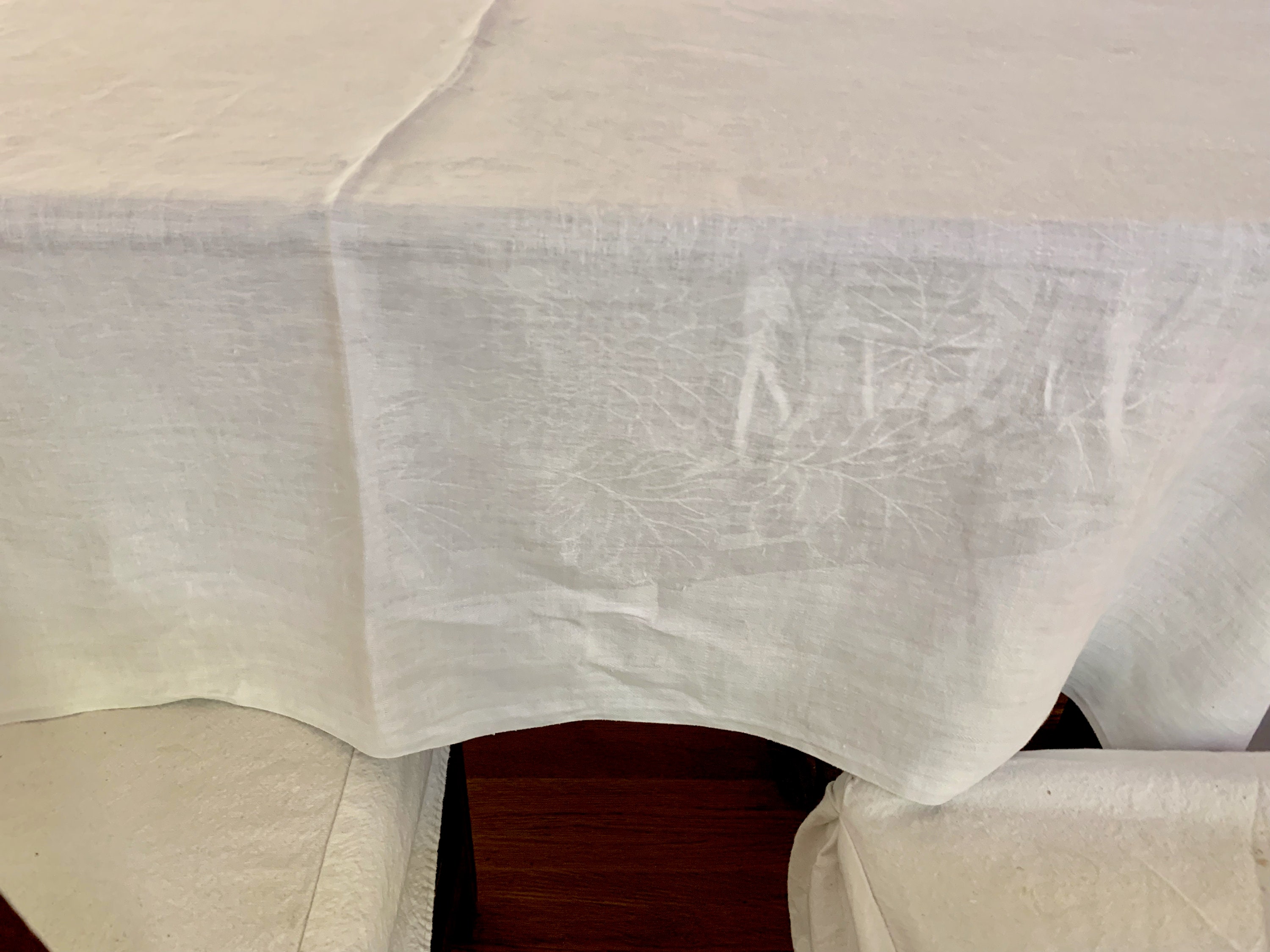 Floral Damask Tablecloth, White on White Design, Linen Damask
