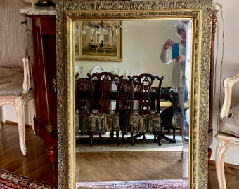 Gold Plaster Mirror, French Regency Beveled Mirror, Decorative 24 x 36 Mirror, Hollywood Regency, DecorativeFrench Country Decor