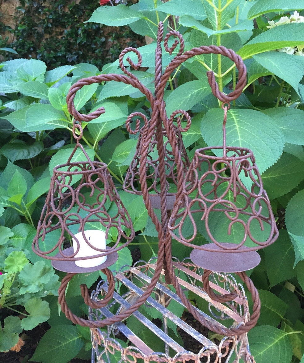 Iron Three Light Candle Stand, Vintage Iron Candle Holder, Outdoor Iron