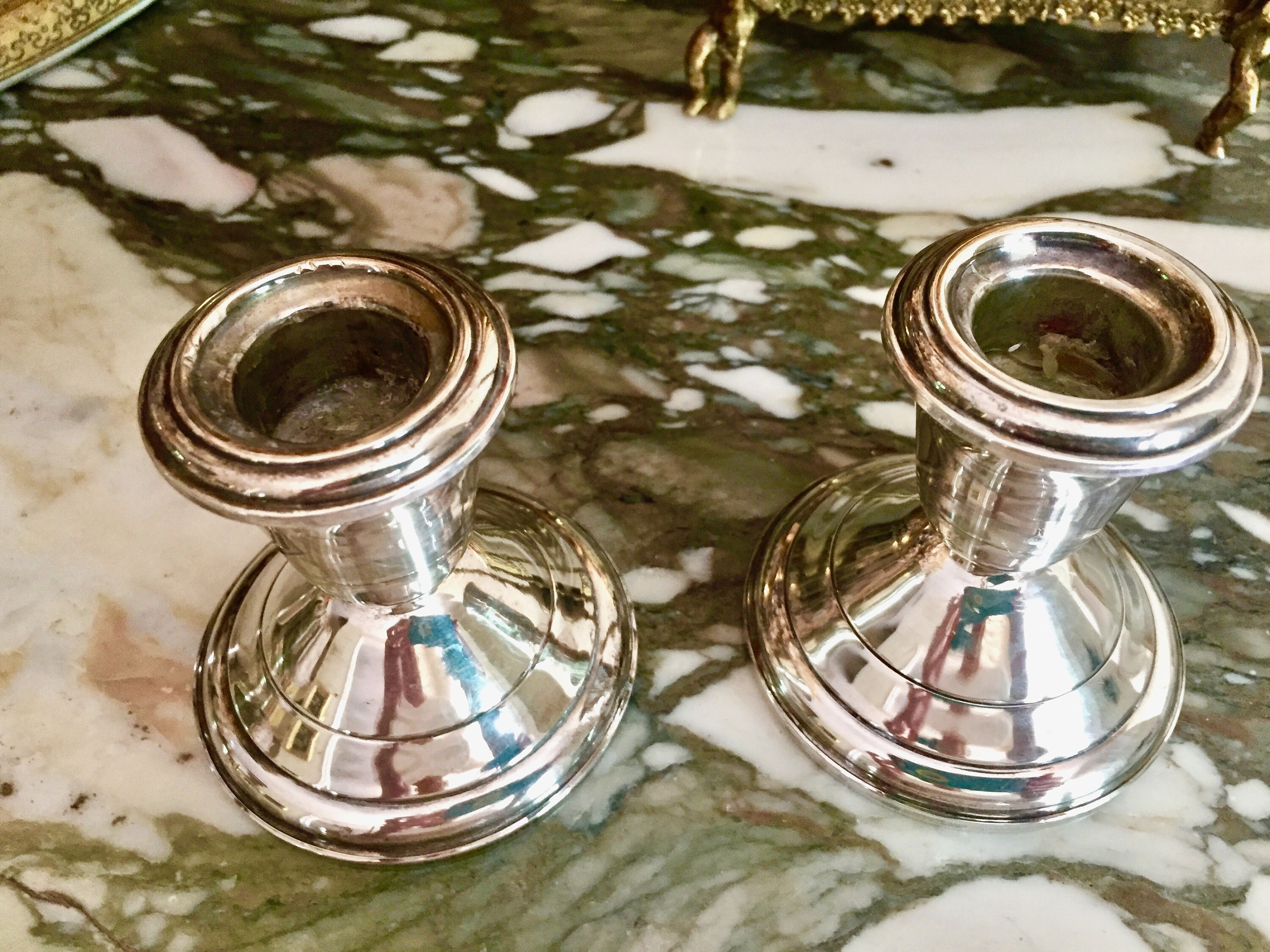 Pair of Sterling Candlestick Holders, Small Silver Tapered Candlestick