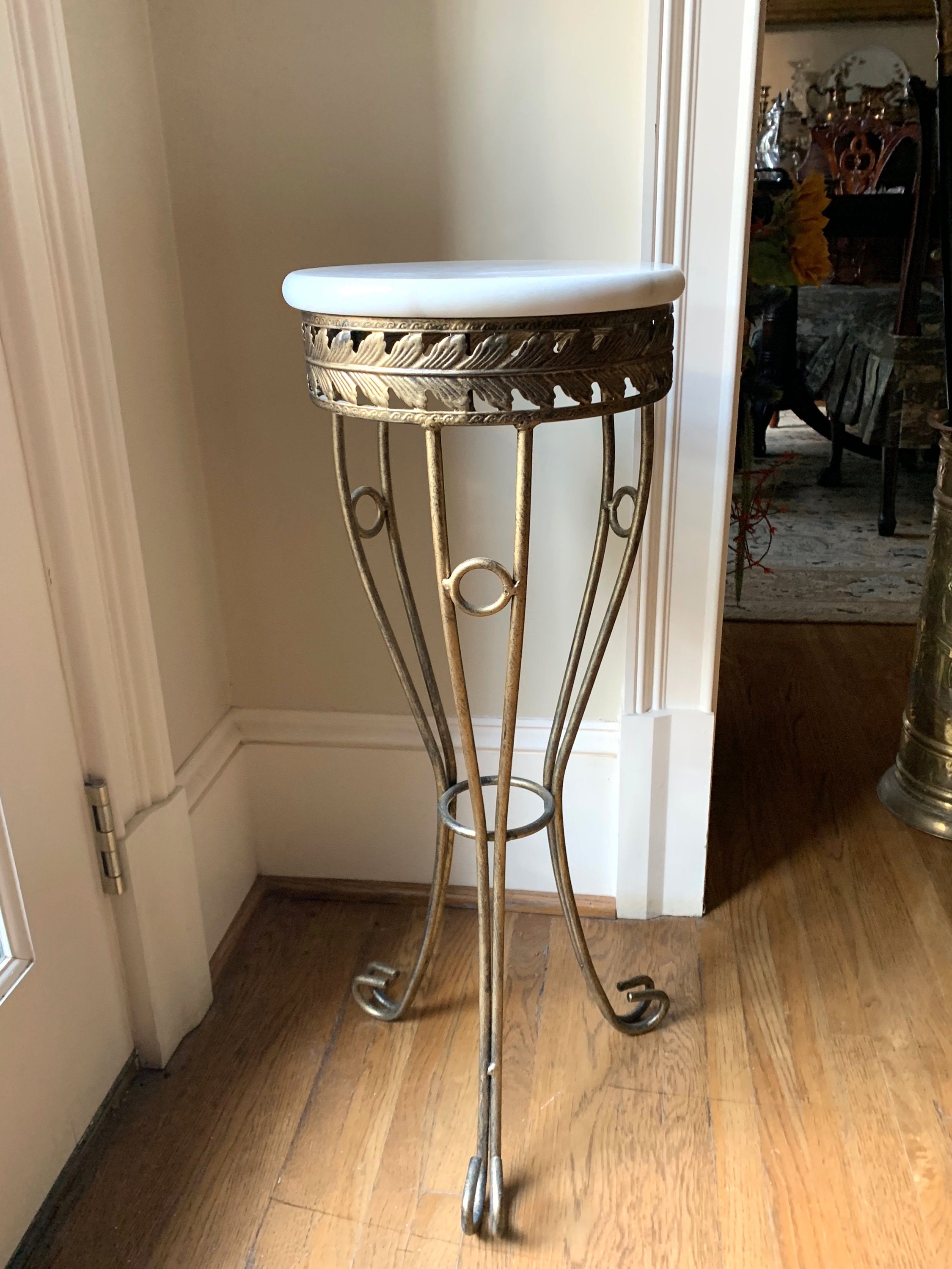 Iron Marble Plant Stand, Vintage Tall Plant Stand, Vase Stand, Statue
