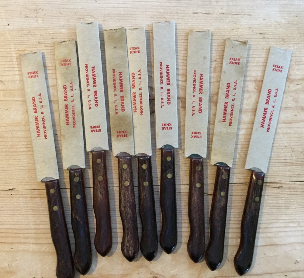 9 Steak Knives, Hammer Brand Steak Knives, Gerwood Handle