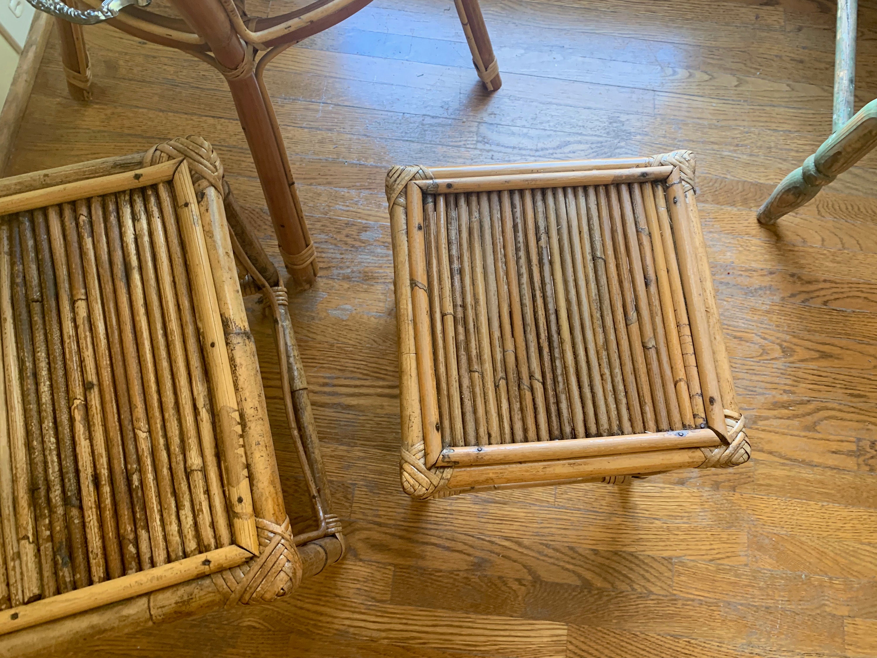 Small Bamboo Plant Stand, 11 Inch Bamboo Stool, Vintage Asian Bamboo Stand, Modern Bohemian Decor