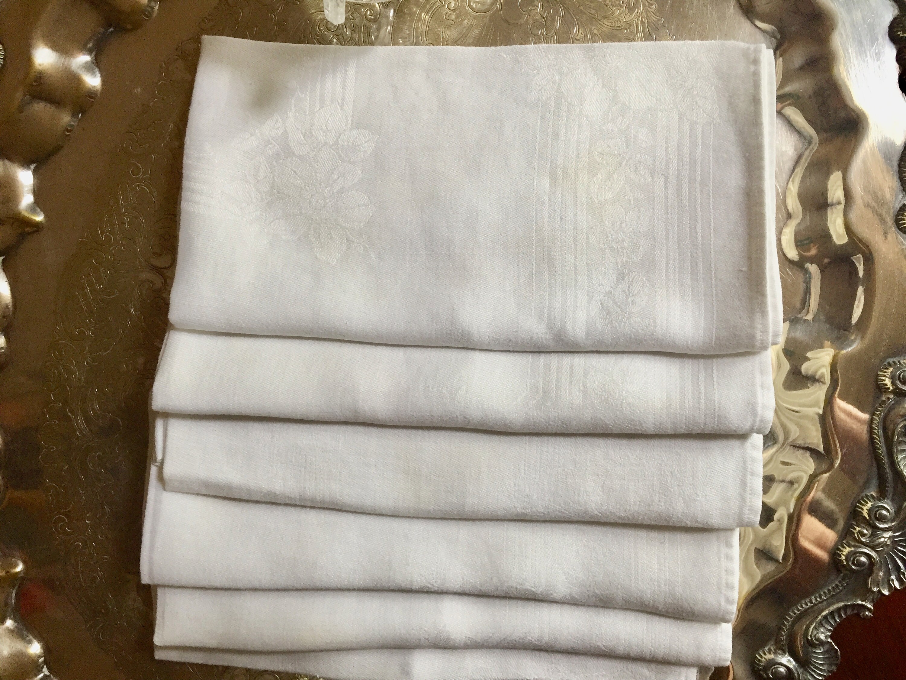 Large White Damask Napkins Set of 6, 20 Inch, Holiday Dining, French