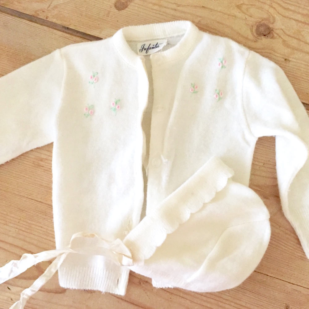 Charming White Infant Sweater Set, Infanta Sweater Set, Baby White