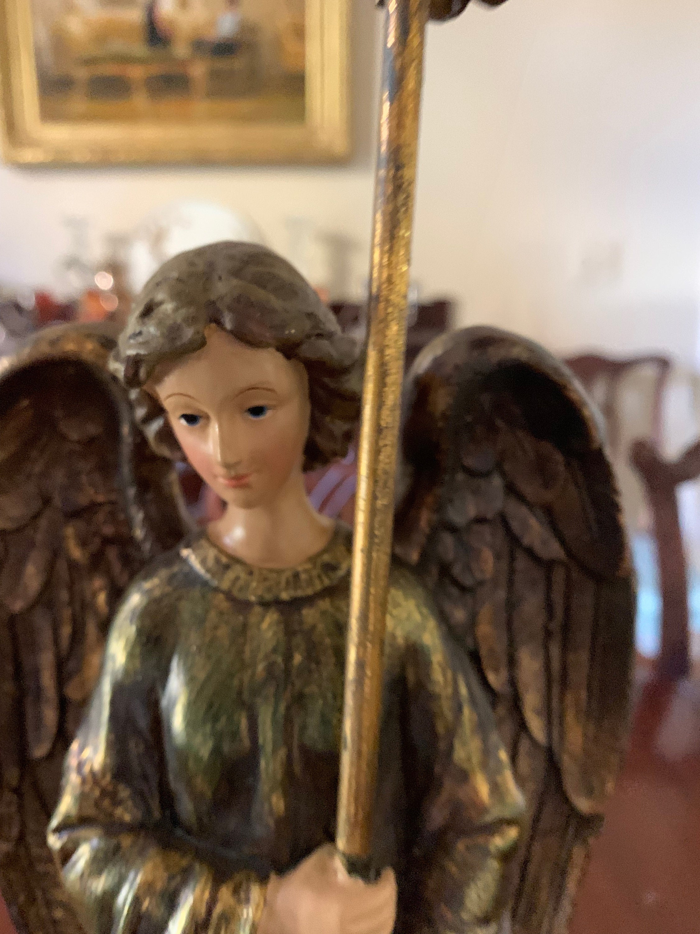 Angel Pillar Candle Holders, Pair Vintage 20 Inch Angel Pillar