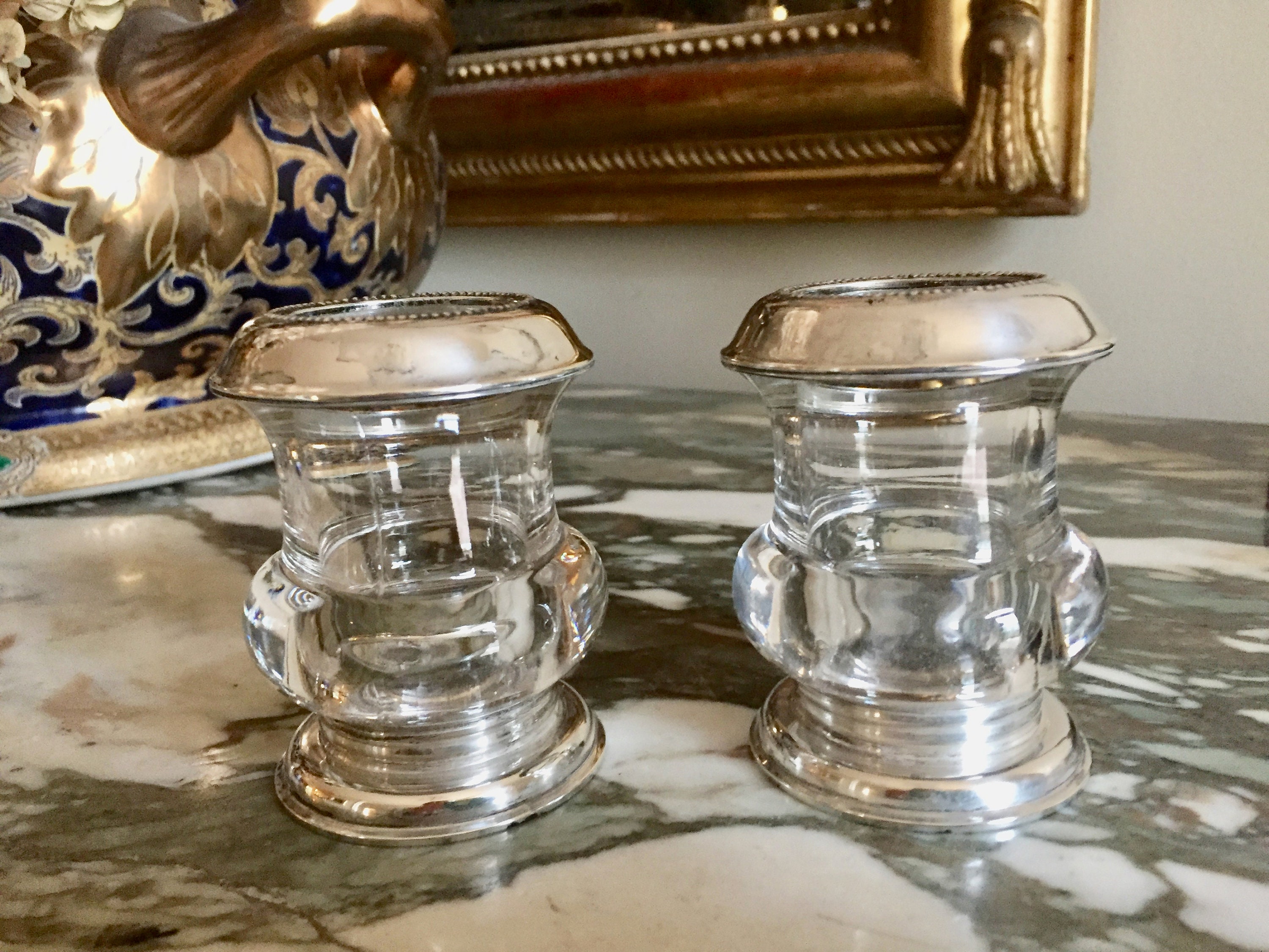 Frank M Whiting Sterling Glass Cigarette Holder, Sterling Glass Toothpick Holder, Mid Century