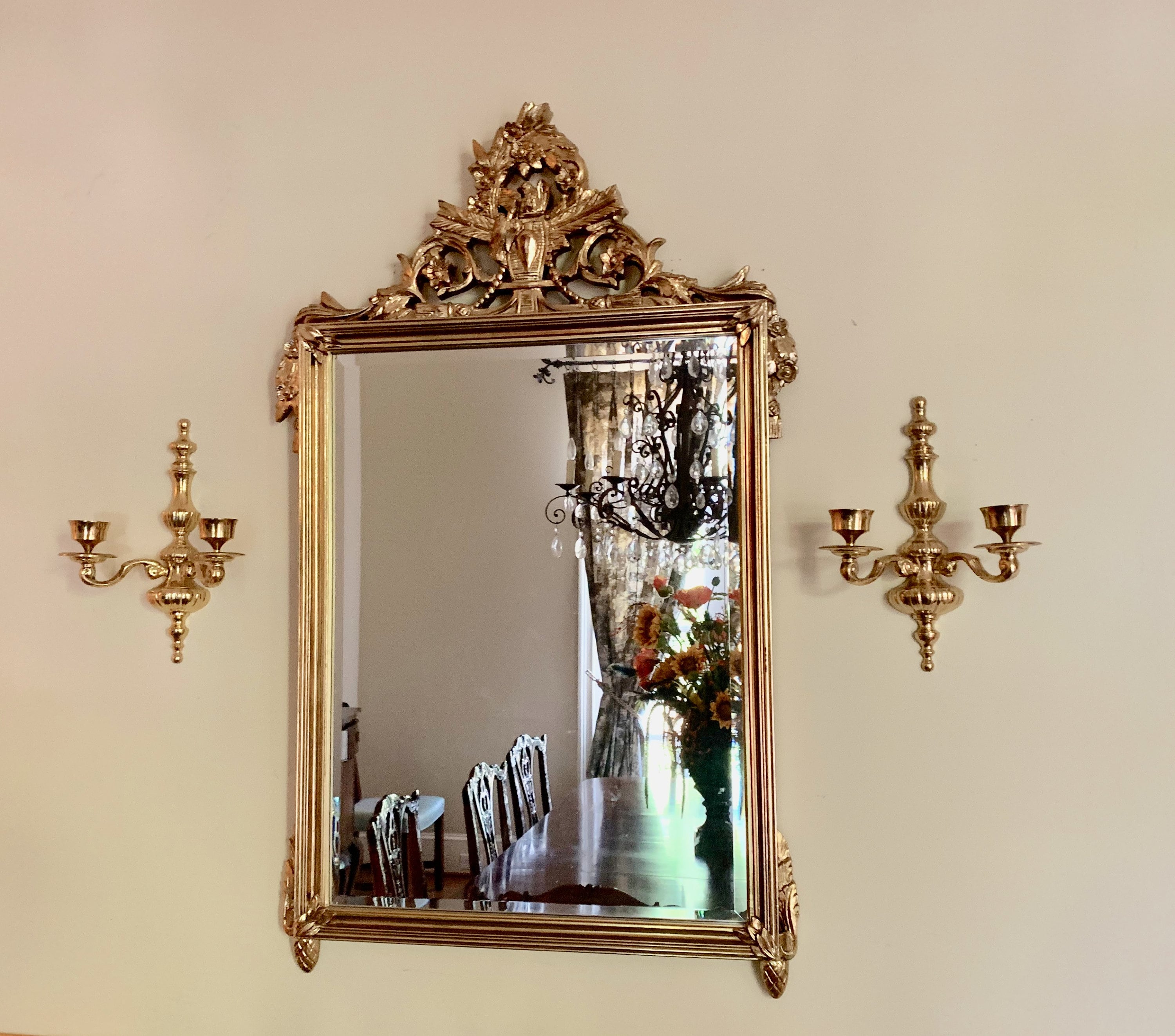 Pair Brass Candle Sconces, Vintage Heavy Brass Wall Candelabras