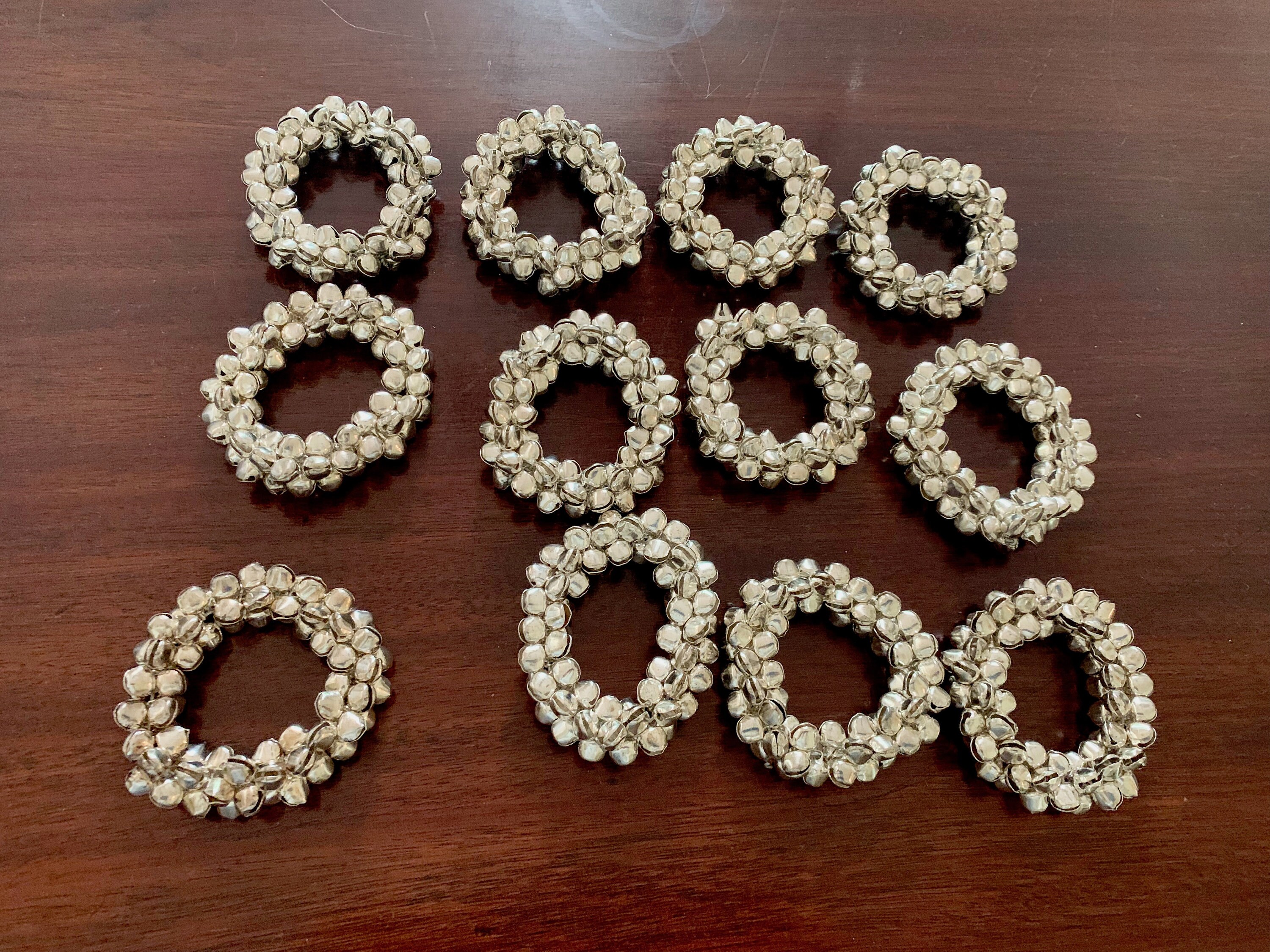 Christmas Napkin Rings, Set of 12 Jingle Bells Napkin Rings, Silver
