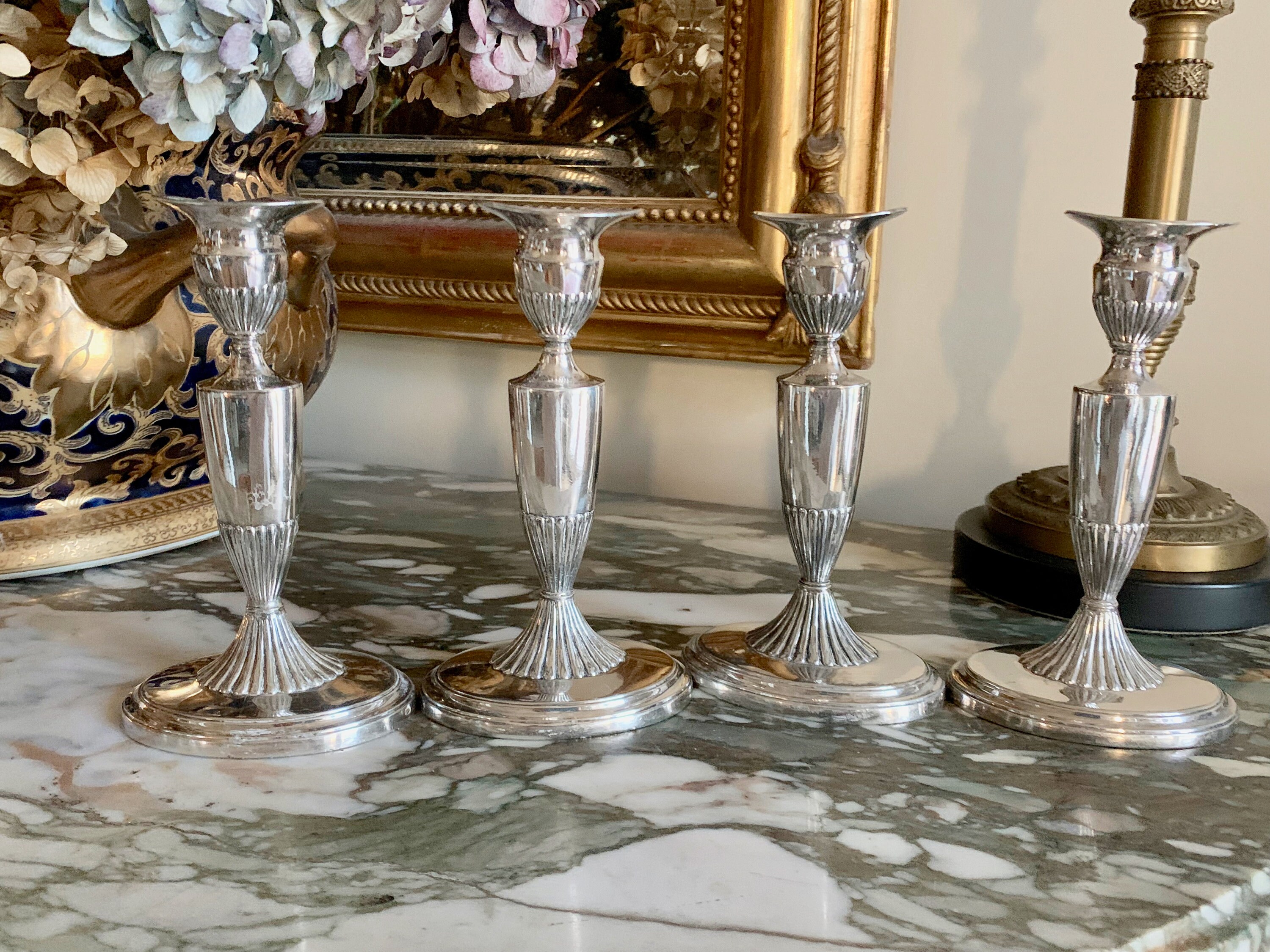Antique Silver Plate Candlesticks, Wilcox Quadruple Plate Late 19th