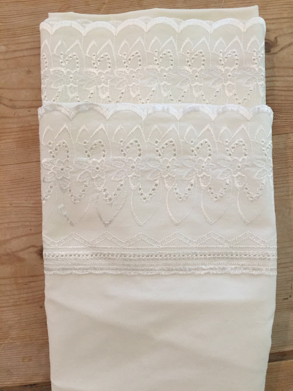 Ivory Eyelet Pillowcases King Size Pair Vintage Ivory Ecru Bedding