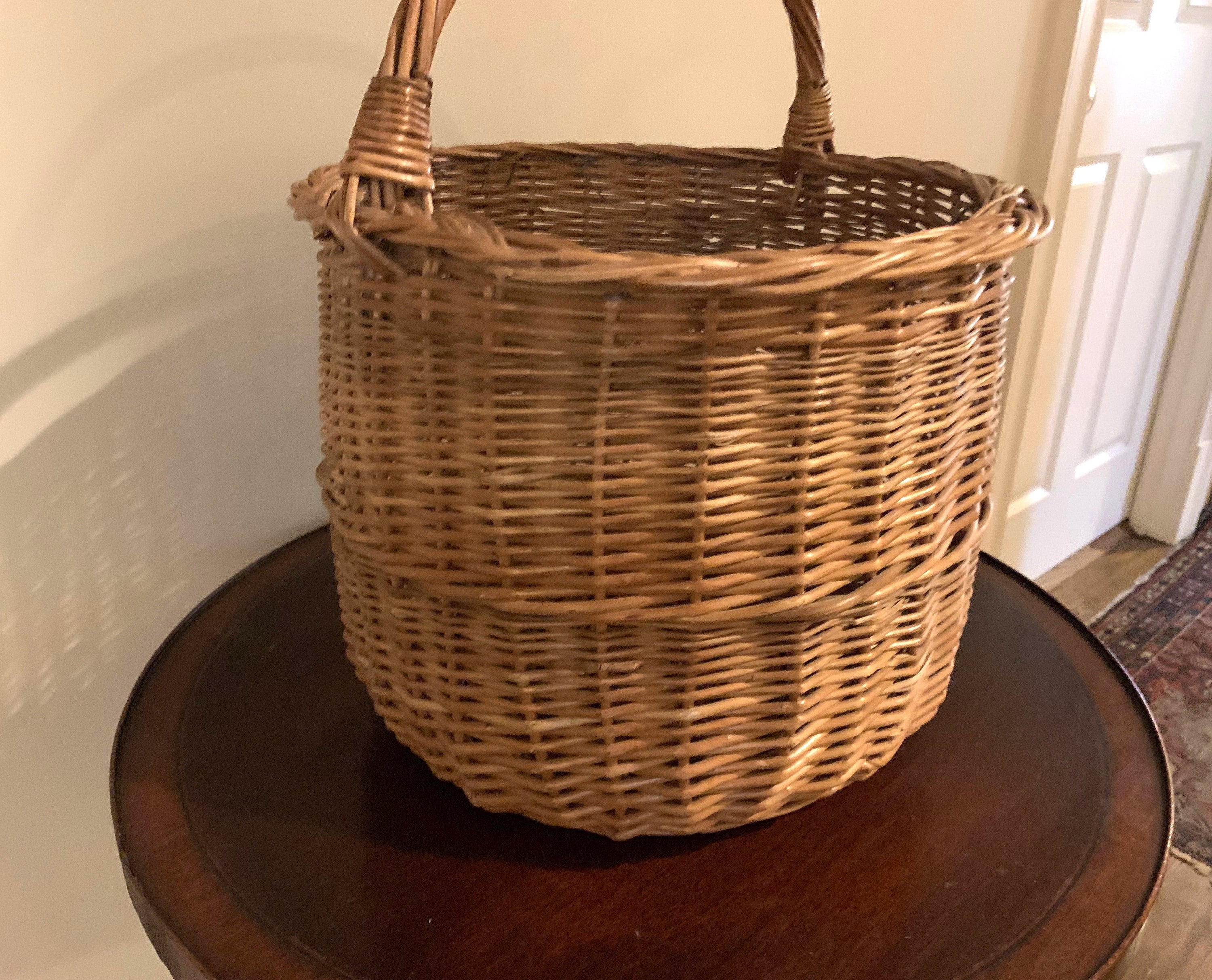 Woven Round Handled Basket, Large Wicker Gathering Basket, Magazine