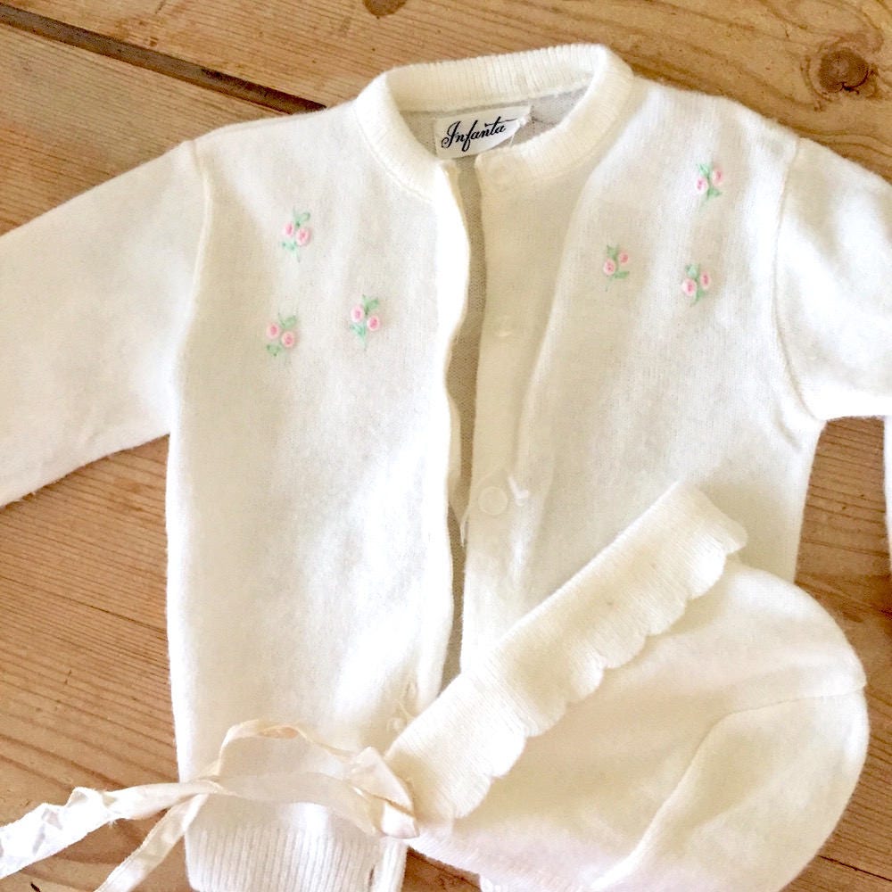 Charming White Infant Sweater Set, Infanta Sweater Set, Baby White