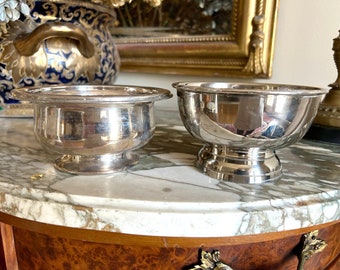 Footed Stainless Bowls, Set of 2 Vintage Revere Style Silver Toned Bowls, Small Paper White Bowls, Flower Containers, Nut Bowls, Sold as Set