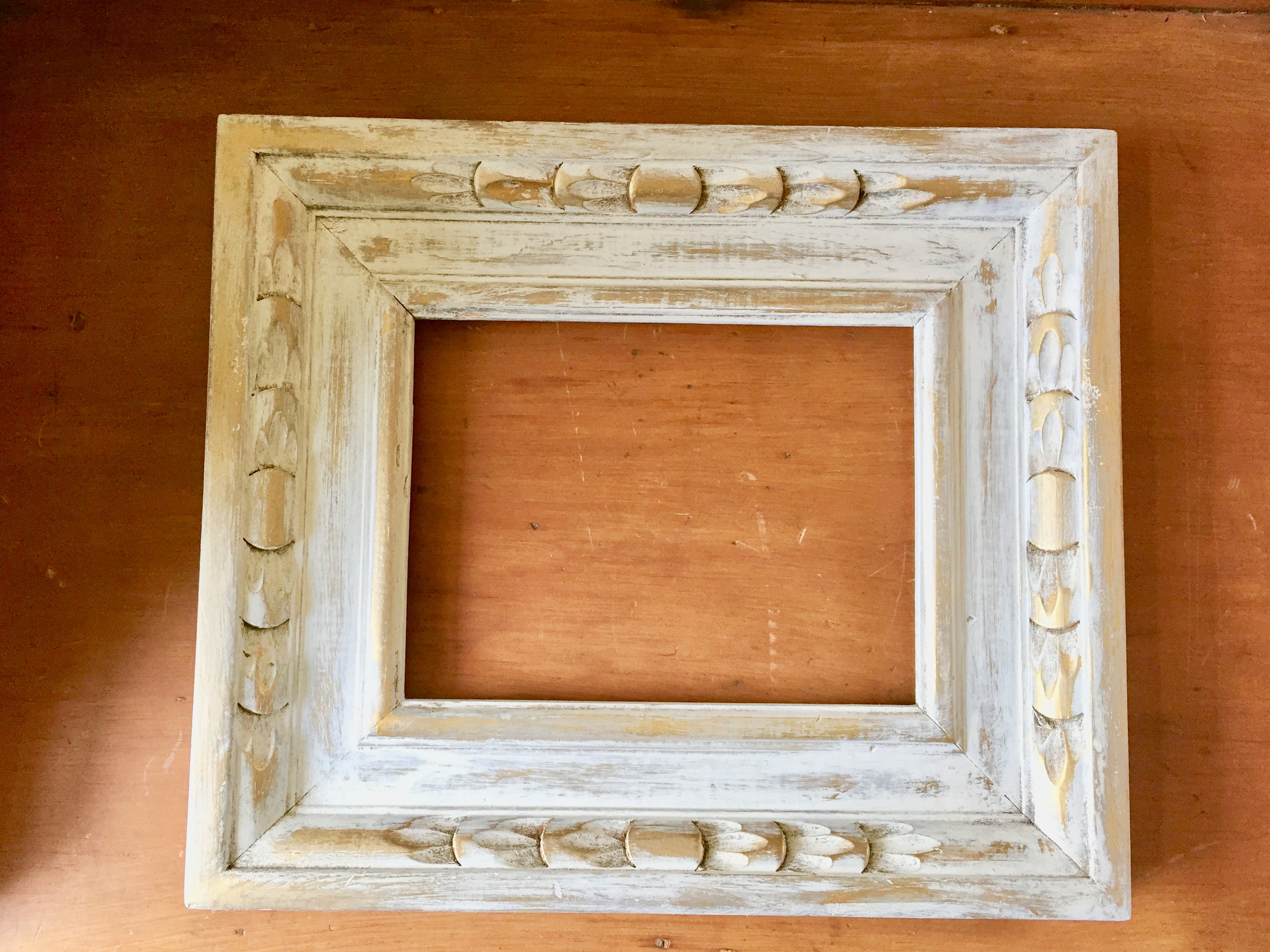 Vintage White Distressed Picture Frame, White with Gold Accents, 6 x 8