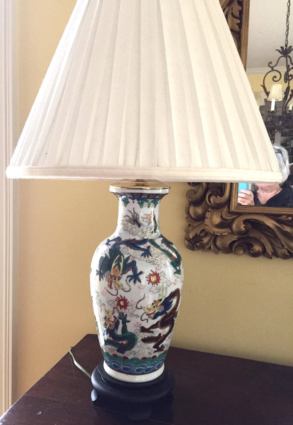 Asian Porcelain Lamp, Vintage Chinese Table Lamp, Dragon Vase Table