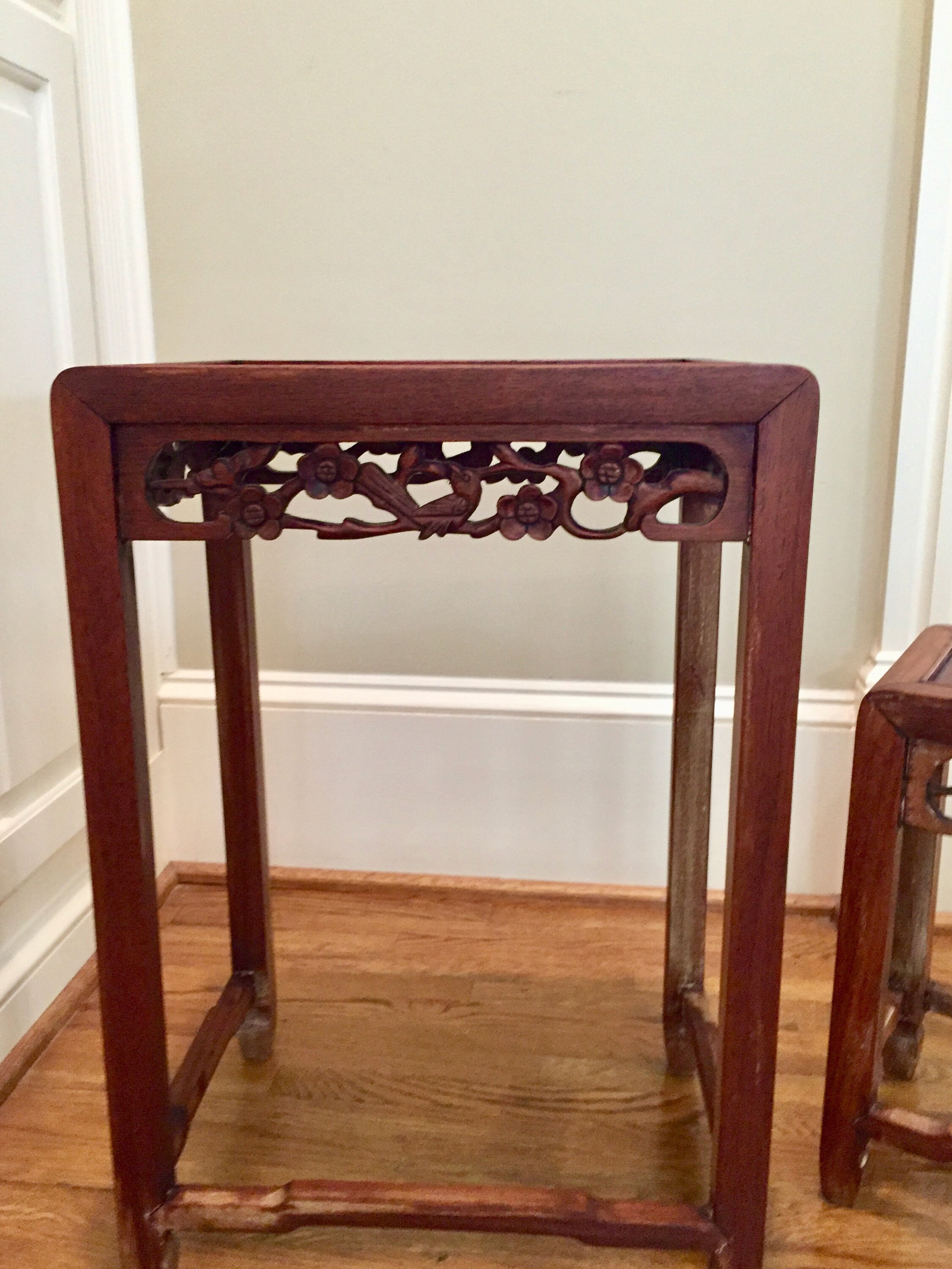 Walnut Asian Style Table, Small Side Table, Wooden Plant Stand