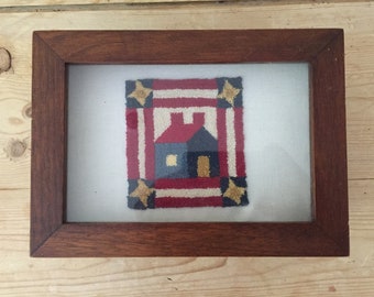 Walnut Glass Box, Trinket Jewelry Box, Lift Top One Drawer, Patriotic Red Blue White Petit Point Image, Country Farmhouse,