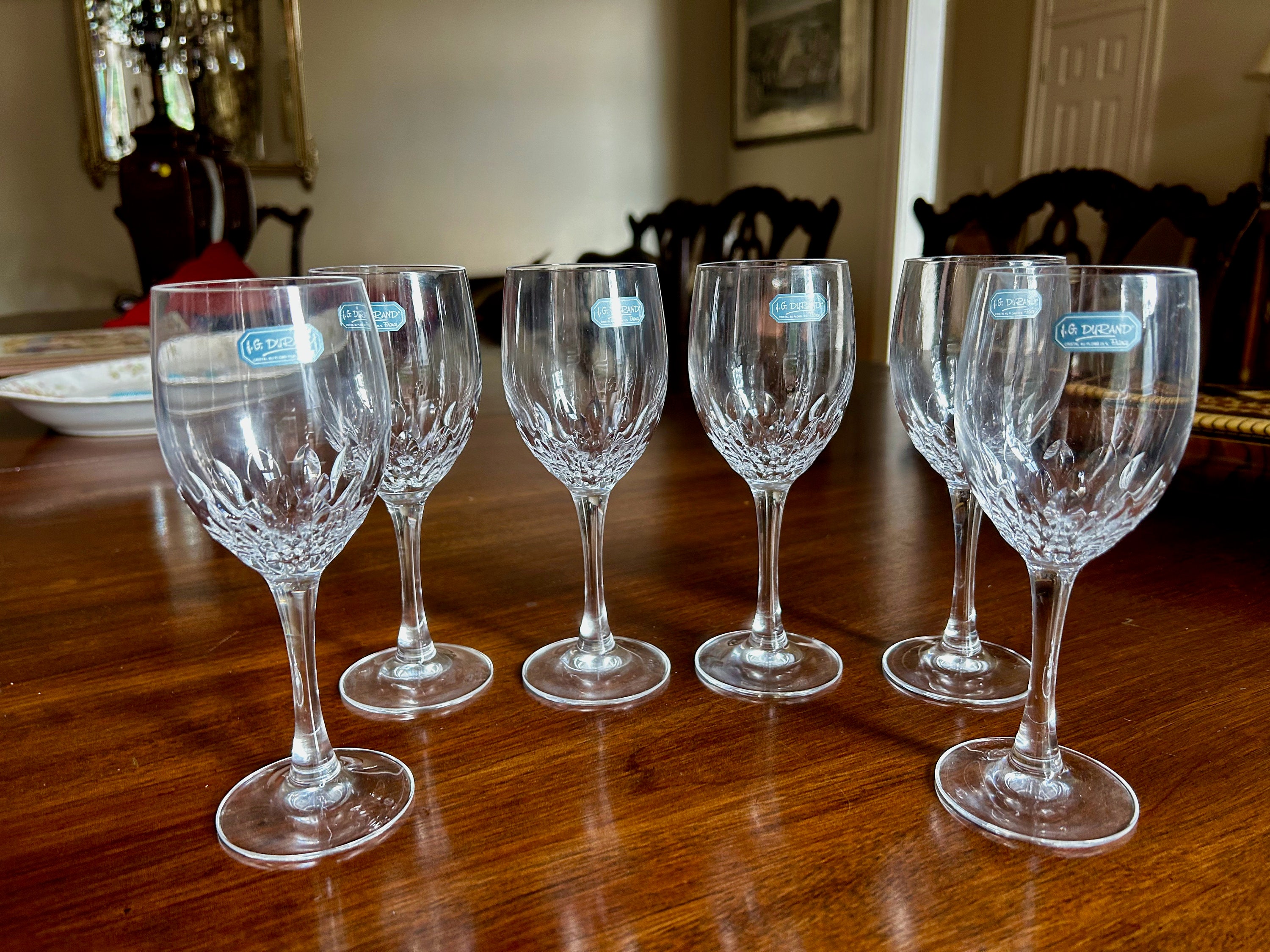 Vintage Set of Six Heavy Cut Crystal Wine Glasses, Crystal Wine Glasses,  Crystal Wine Goblets, Vintage Wine Goblets, Vintage Crystal Glasses 