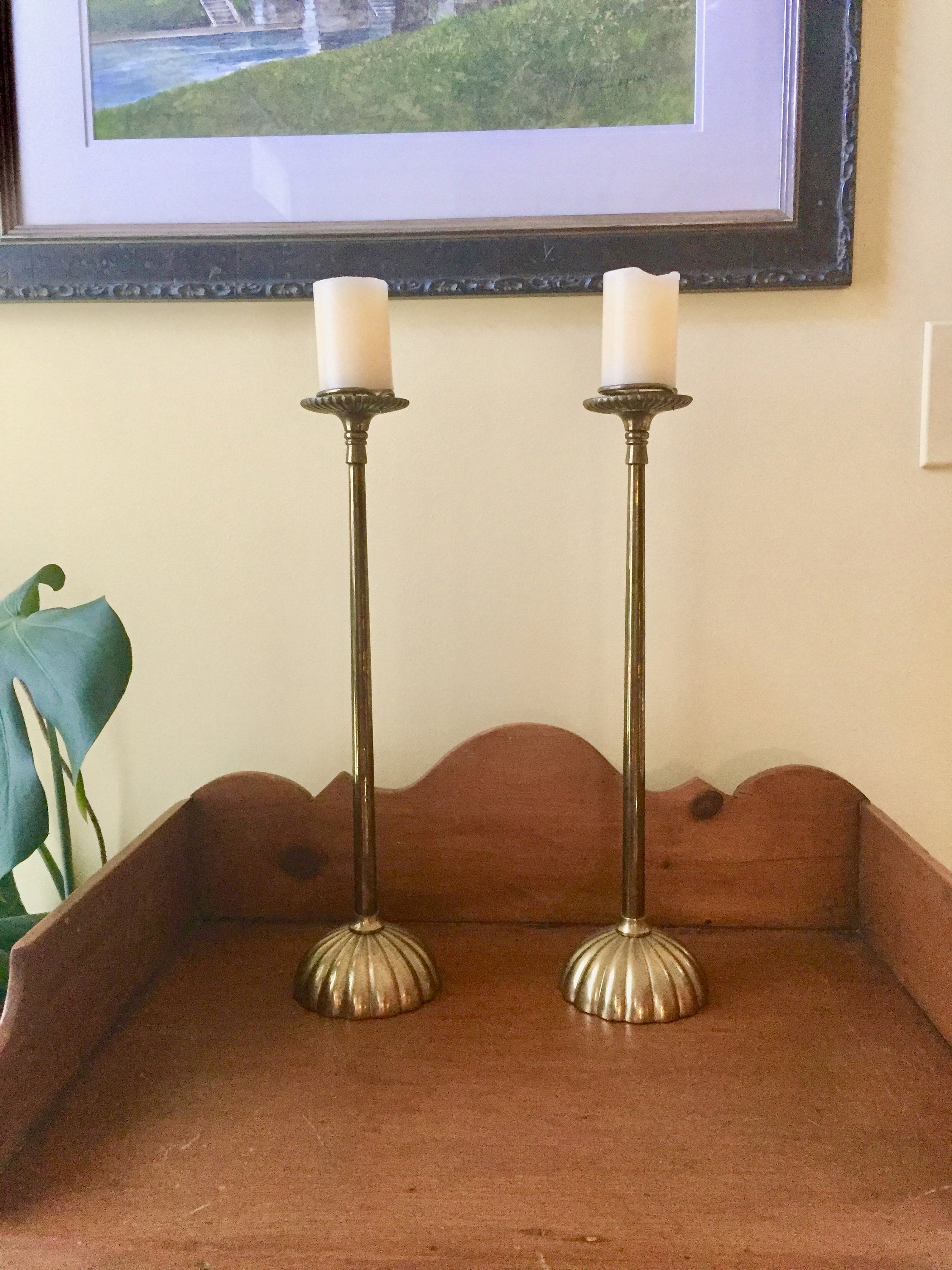 Tall Brass Candlestick Holders, Vintage Brass Pillar Candle Holders 17