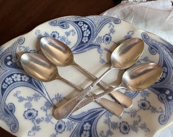 Reed and Barton Serving Tablespoons, Set of 4 Antique Reed Barton Pattern Unique Large Serving Utensil Spoons Circa 1879, Monogrammed