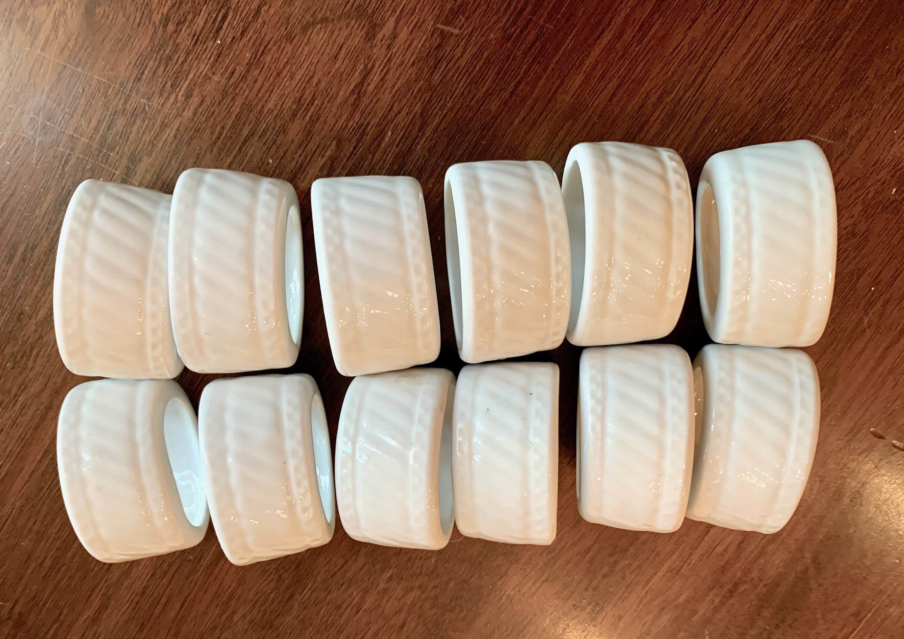 Twelve White Napkin Rings, Vintage White Ceramic Napkin Rings with