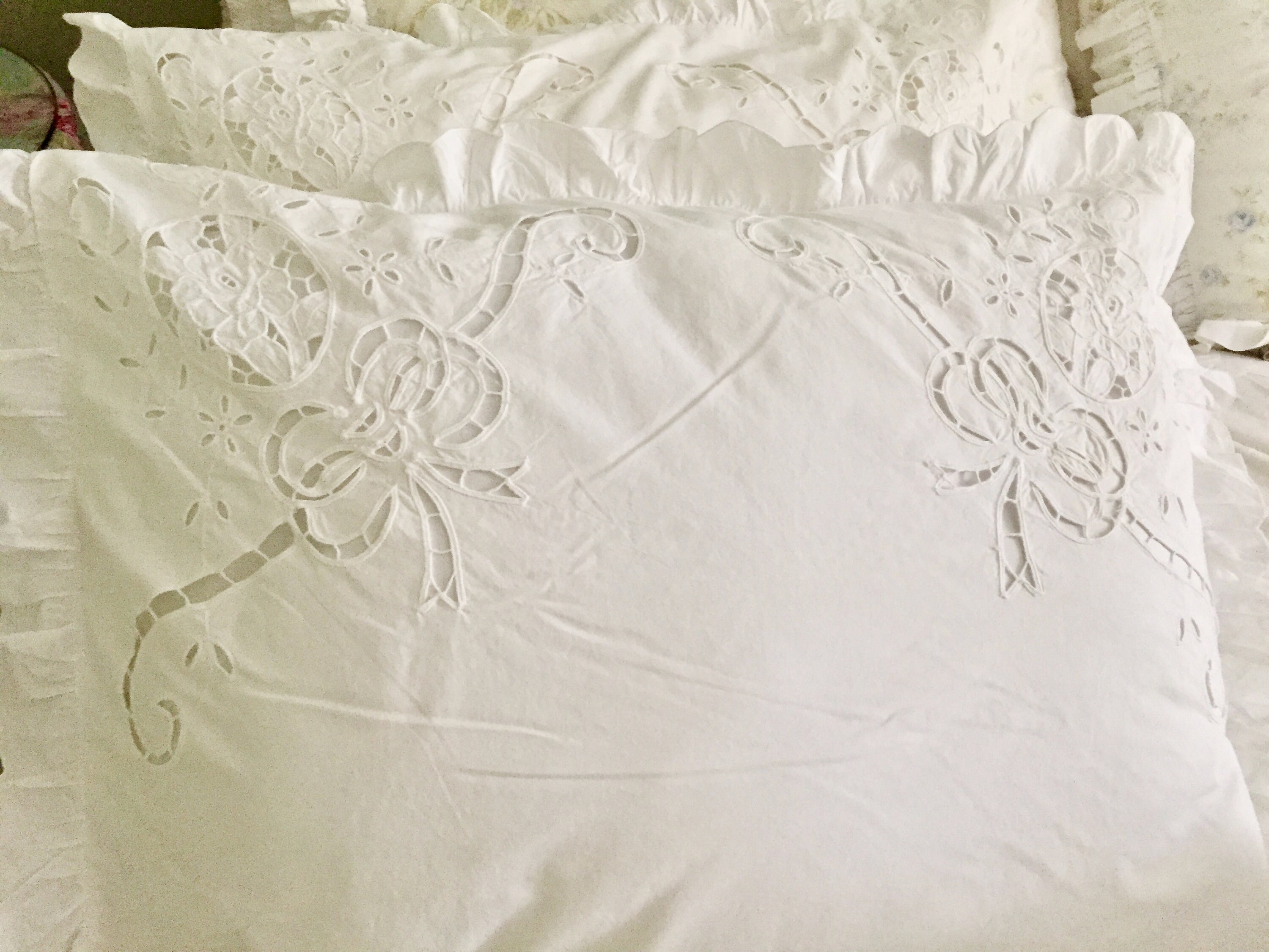 Pair Battenburg Pillow Shams Standard Size Set Battenburg