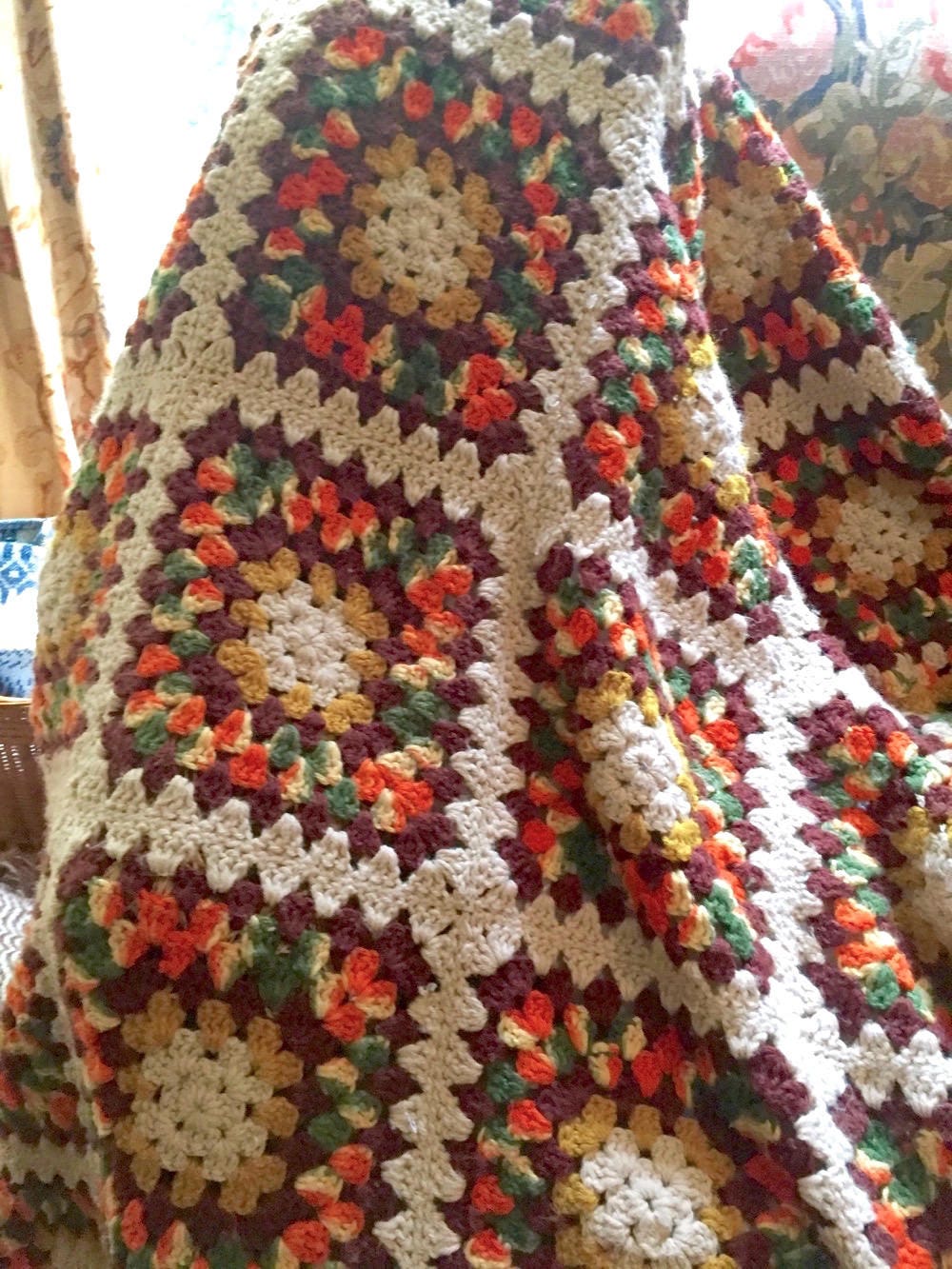 Granny Square Afghan Throw, Crochet Lap Blanket, Fall Autumn Colors