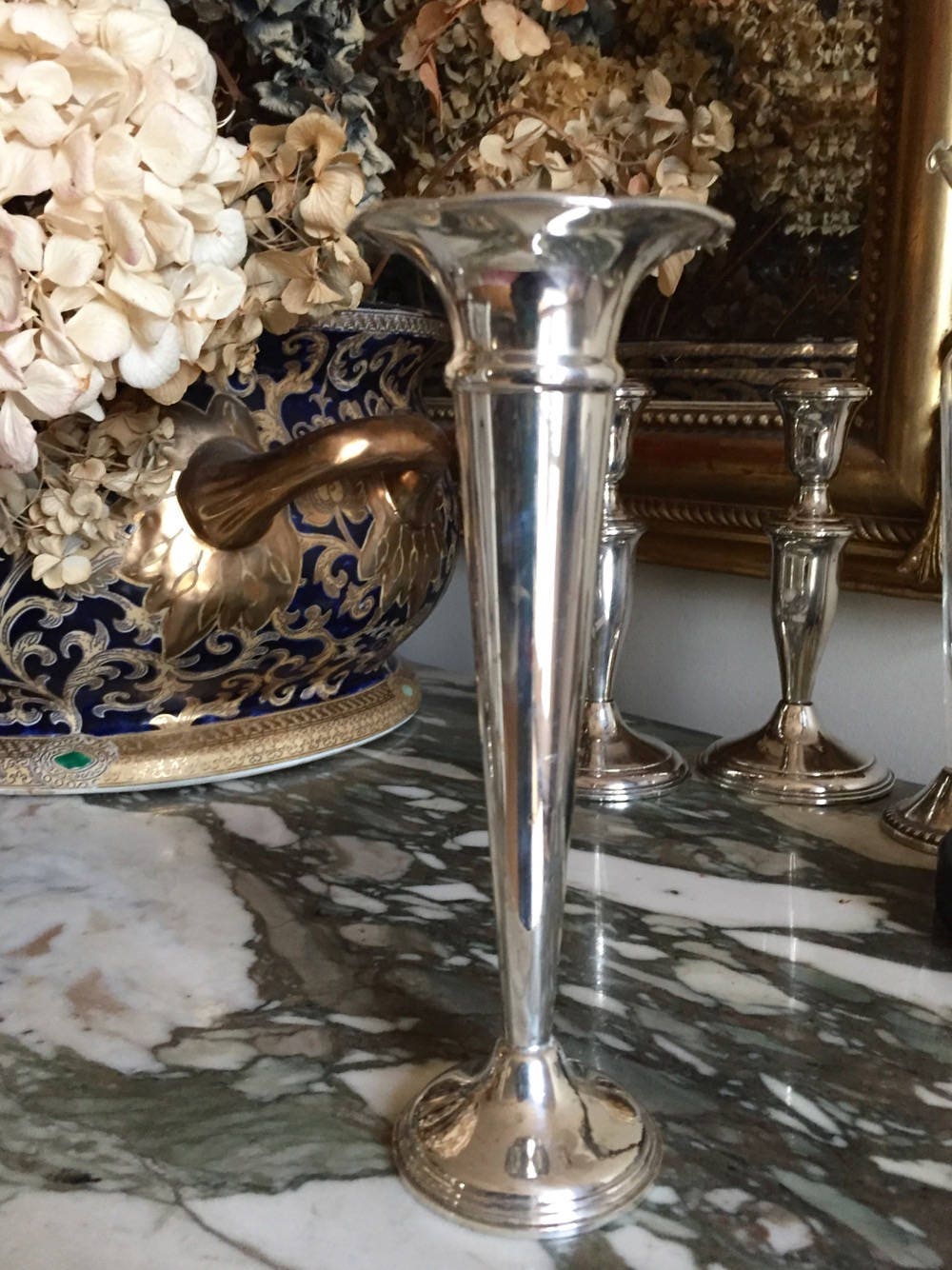 Sterling Silver Bud Vase Silver Trumpet Vase Scalloped Rim
