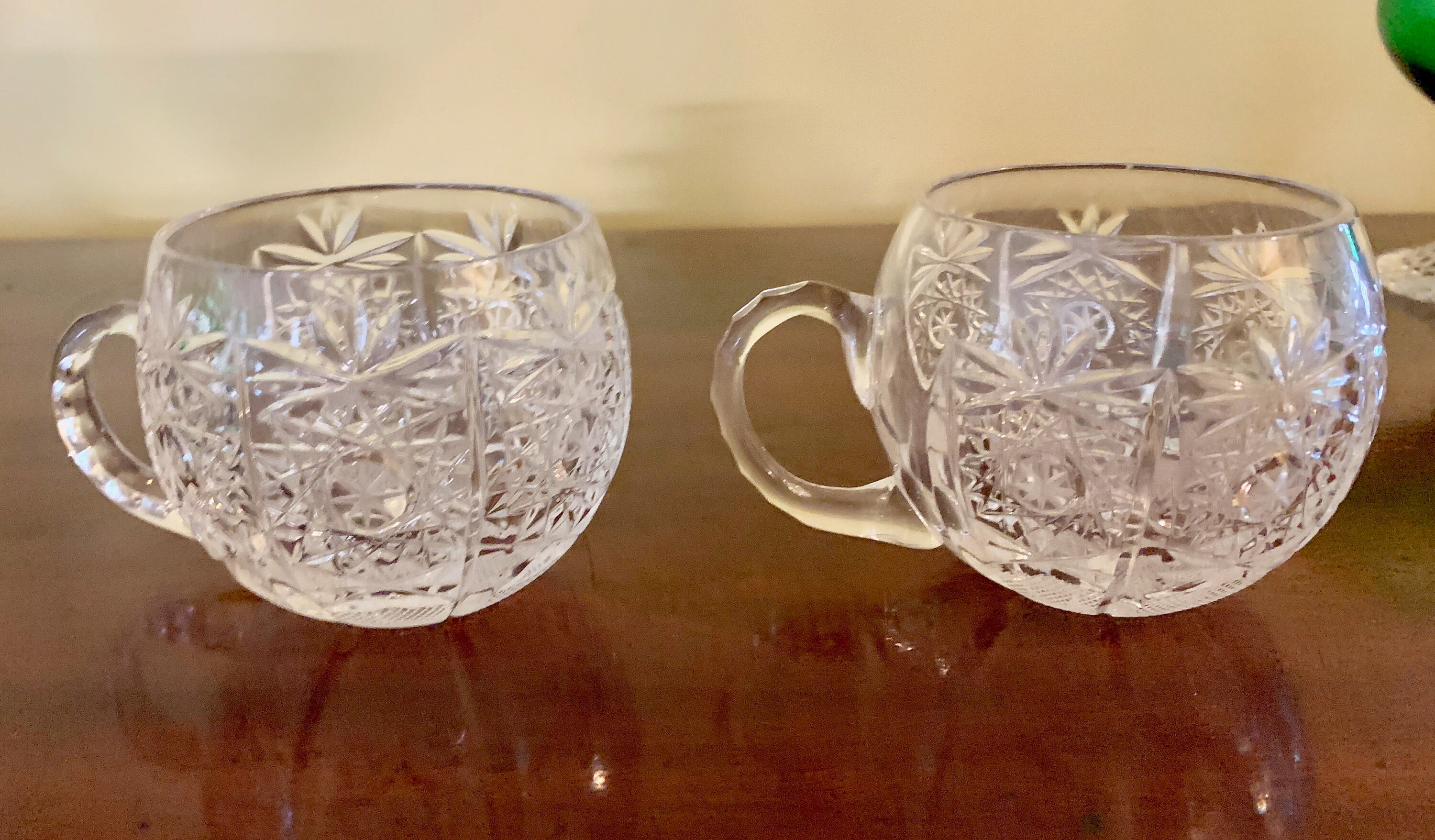 Crystal Punch Cups, Set of 2, Vintage Cut Glass Punch Cups, Replacement Cups,