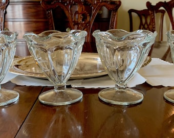 Four Glass Sherbets, Set of 4 Clear Glass Footed Sherbets, Dessert Sherbets, Cottage Farmhouse