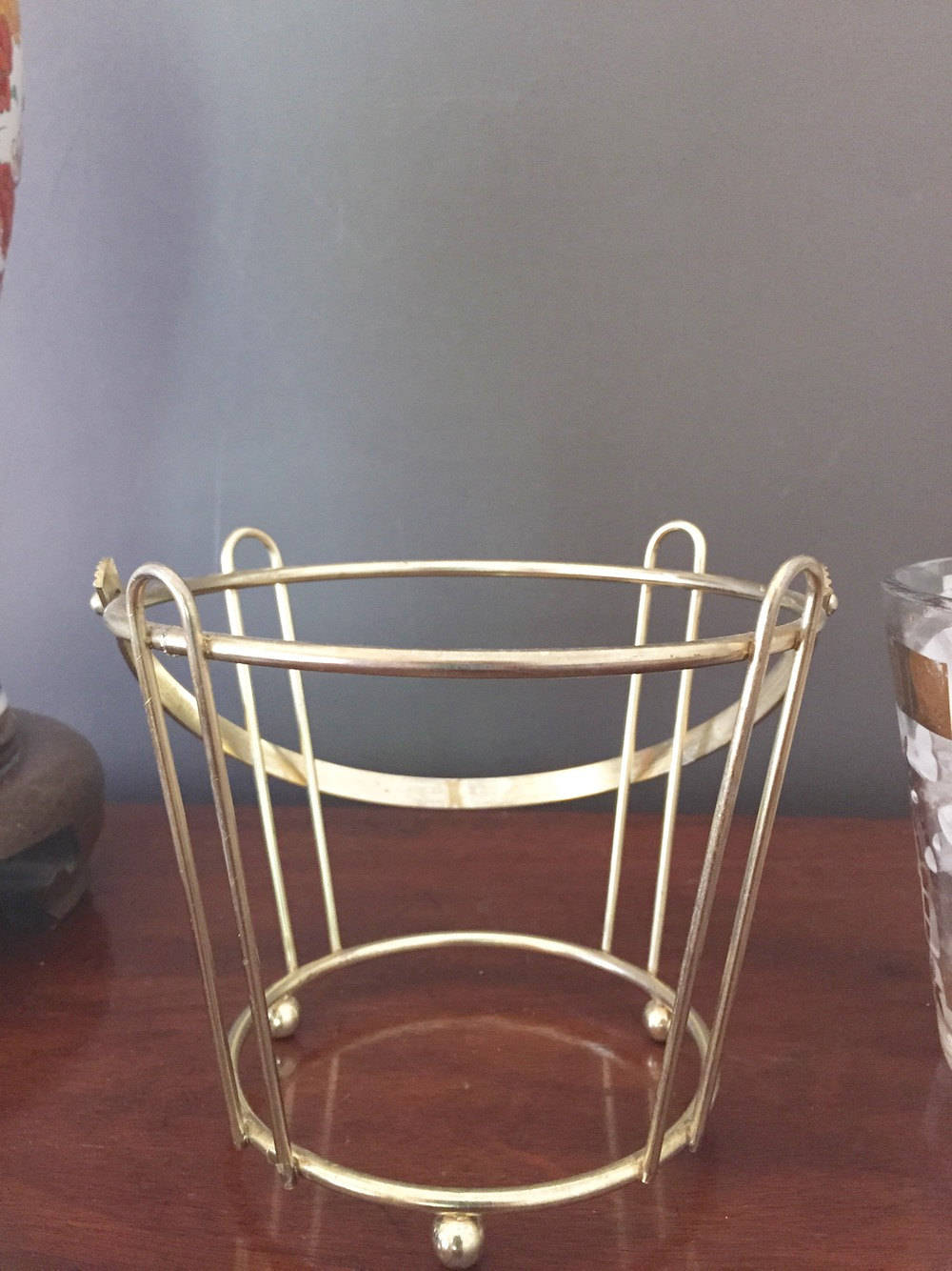 Mid Century Ice Bucket with Tongs, Gold Rim and Design, Hollywood