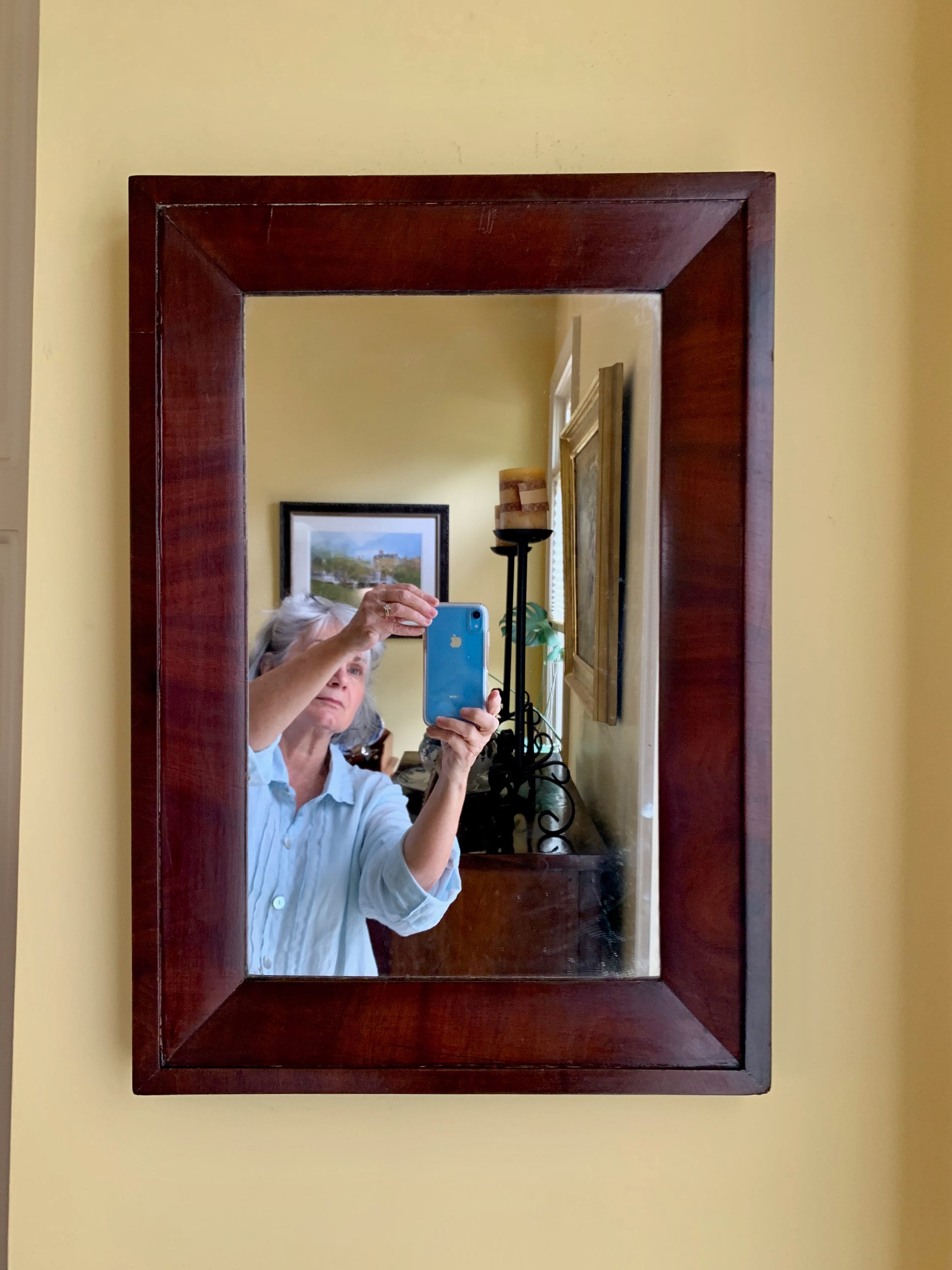 Mahogany Ogee Framed Mirror, Antique Empire Style Mahogany Mirror, 21.5