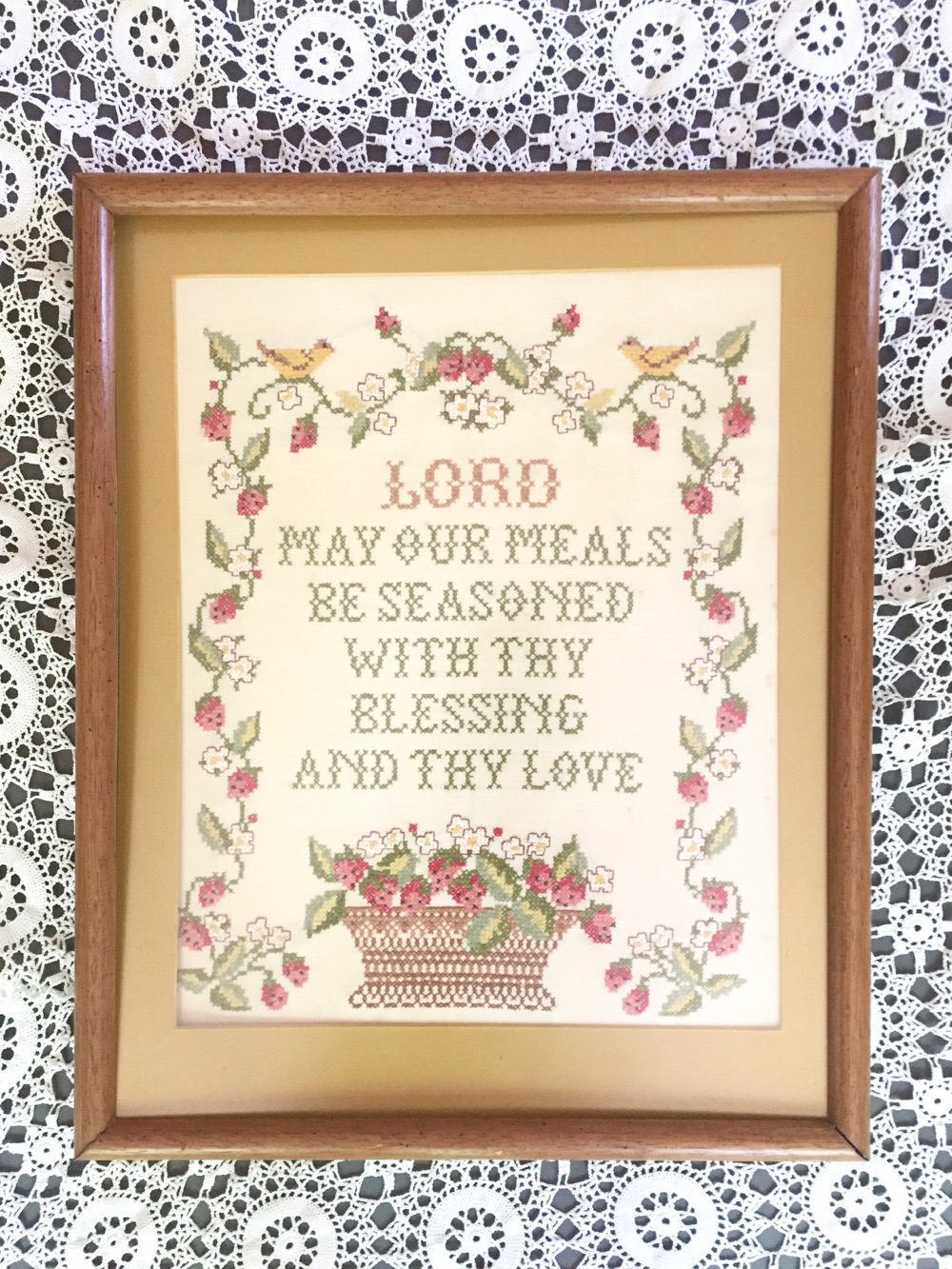 Blessing Sampler, Framed Prayer Cross Stitch Sampler, Vintage