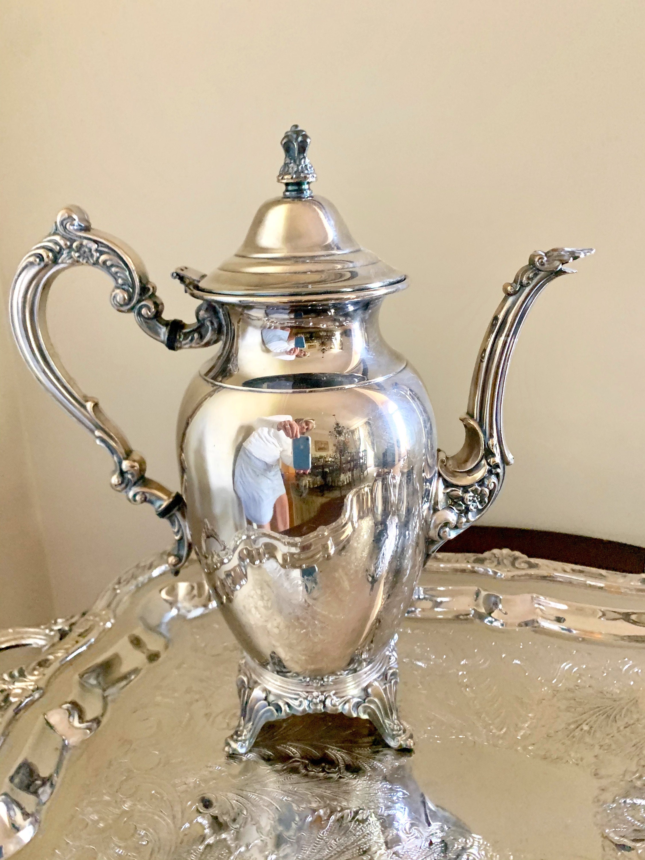 Silver Service Coffee Tea Set, Oneida Silver Plate Coffee Service Set