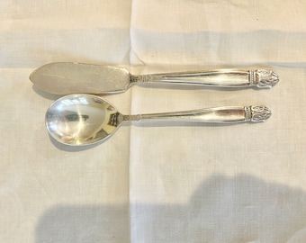 Danish Princess Sugar Spoon, Danish Princess Butter Knife, Holmes Edward Silver Plate Danish Princess Serving Utensils