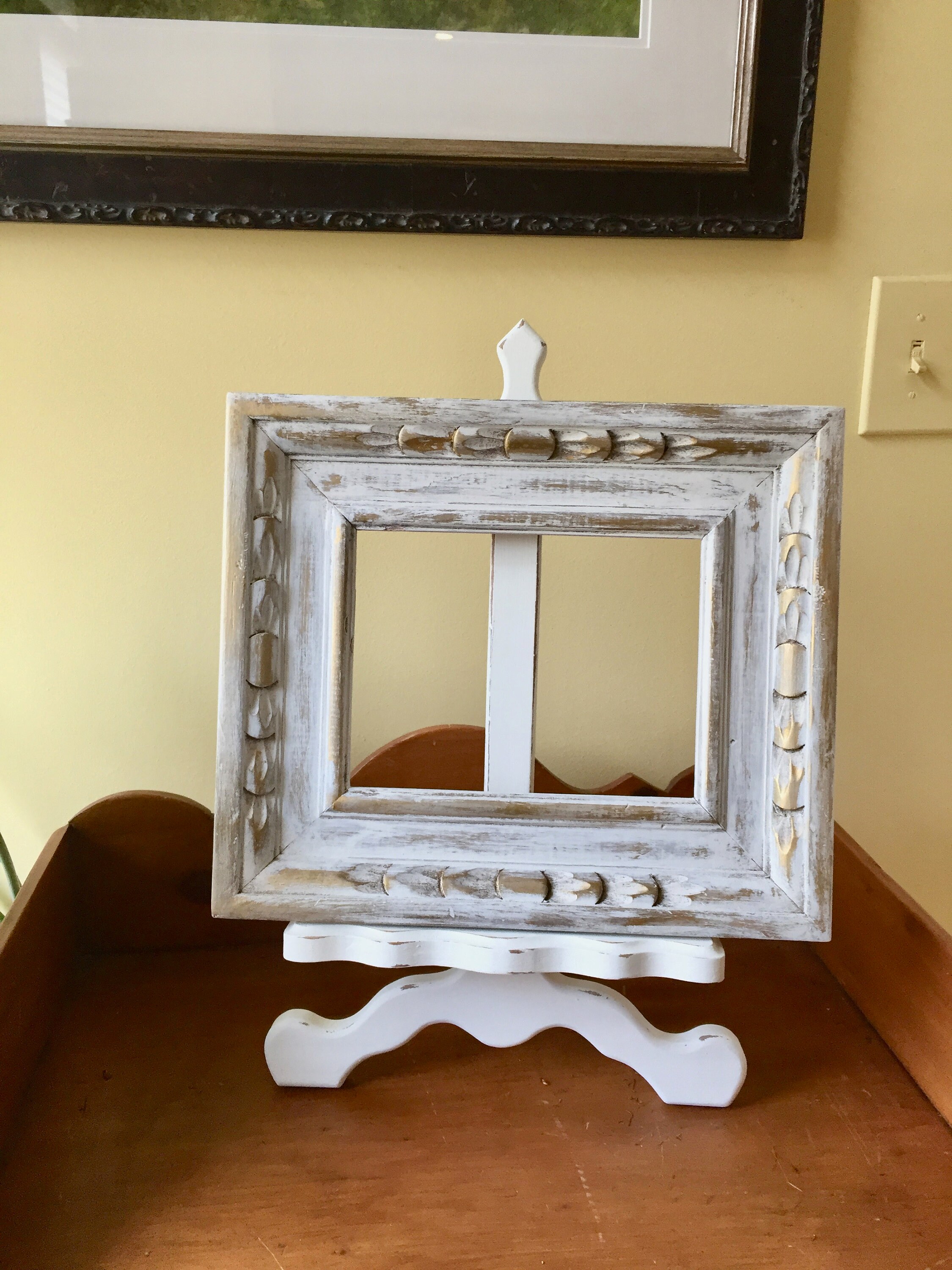 Vintage White Distressed Picture Frame, White with Gold Accents, 6 x 8
