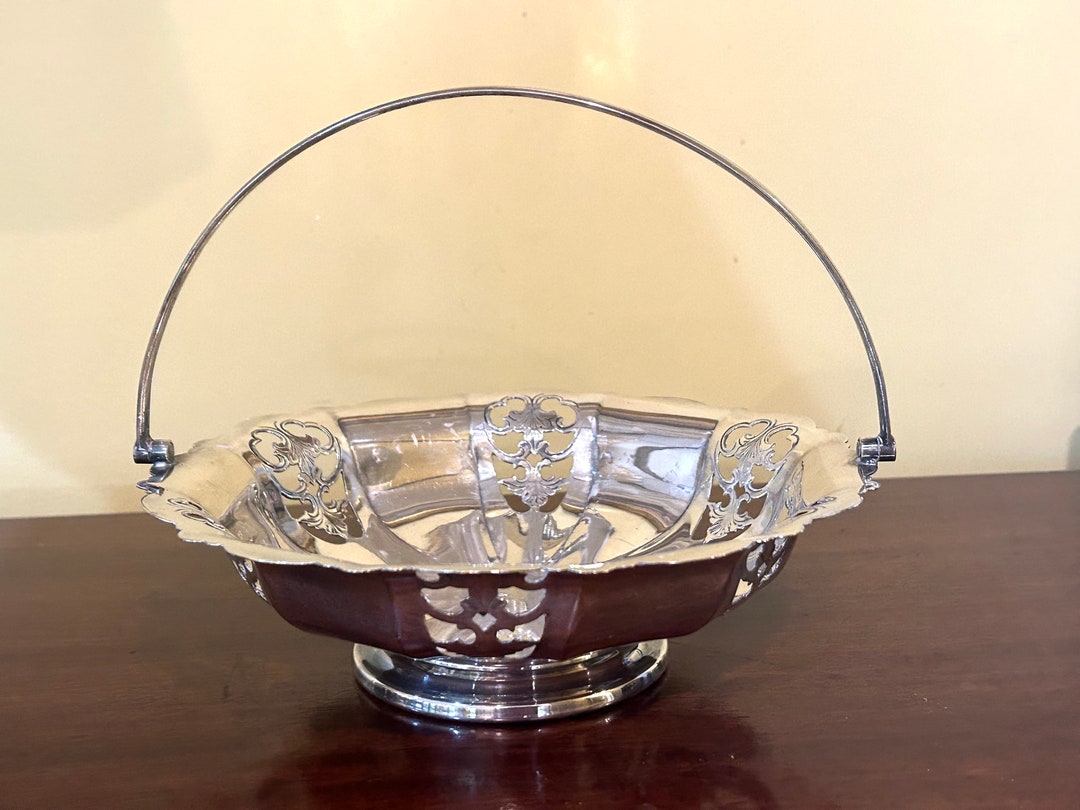 Vintage Bridal Basket, Art Deco Nickel Silver Bridal Basket, Cake