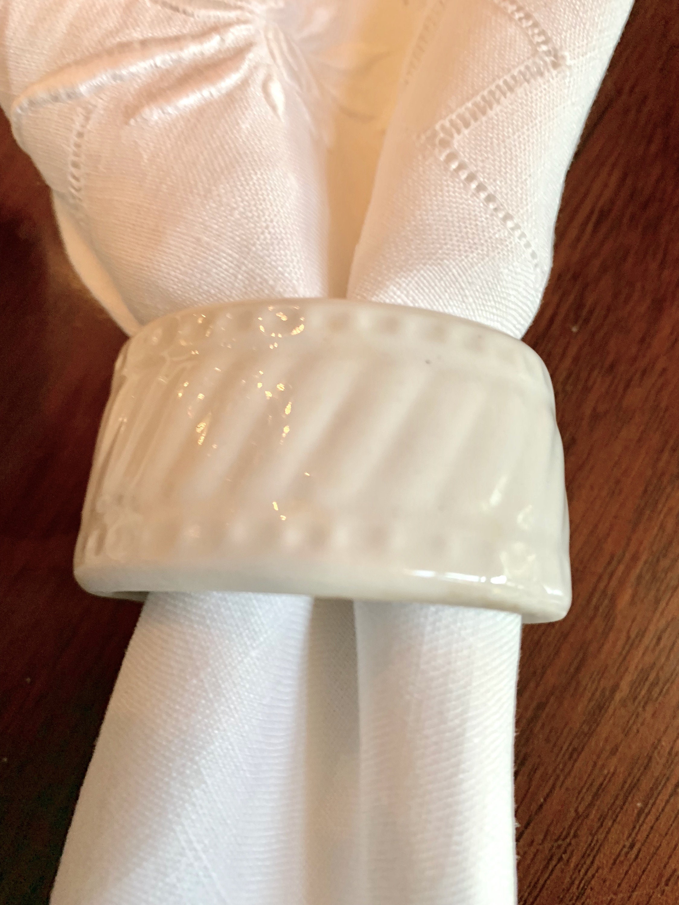 Twelve White Napkin Rings, Vintage White Ceramic Napkin Rings with