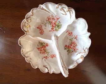 Antique Erdmann Schlegelmilch Porcelain Bowl, Scalloped Handle, Gold Accent