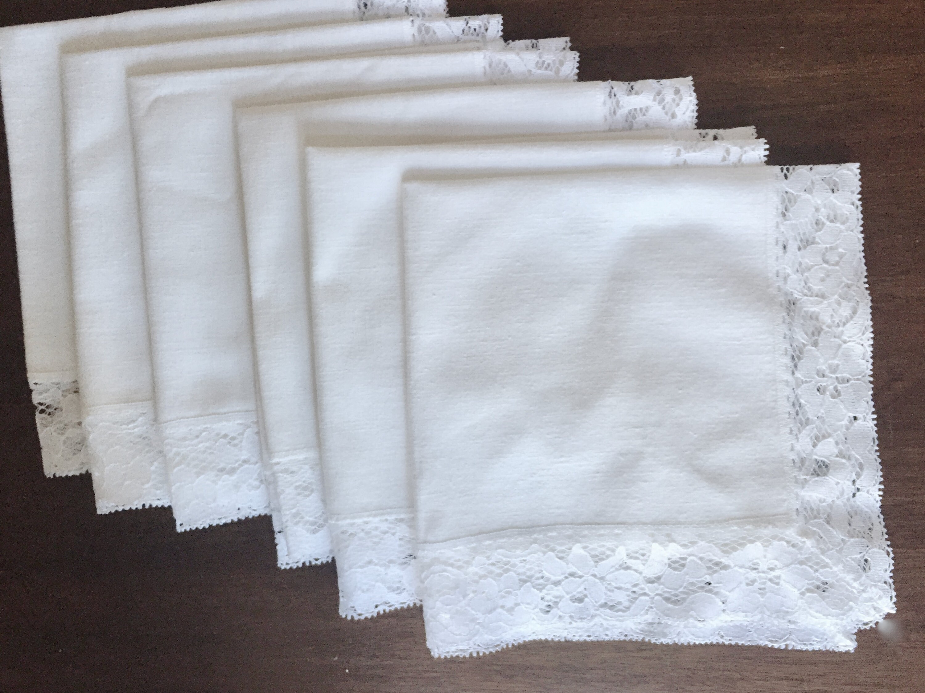 Linen Lace Napkins Set of 6, White Dinner Napkins 16 Inch, Cottage