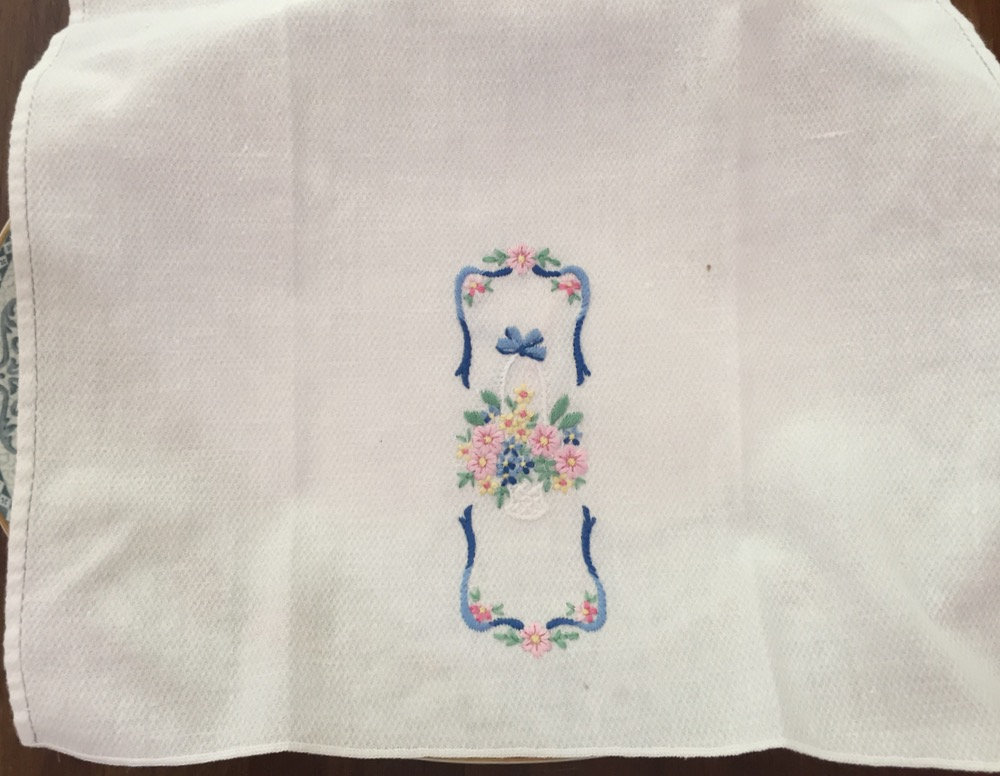 Embroidered Guest Hand Towel, French Country Blue and White Finger