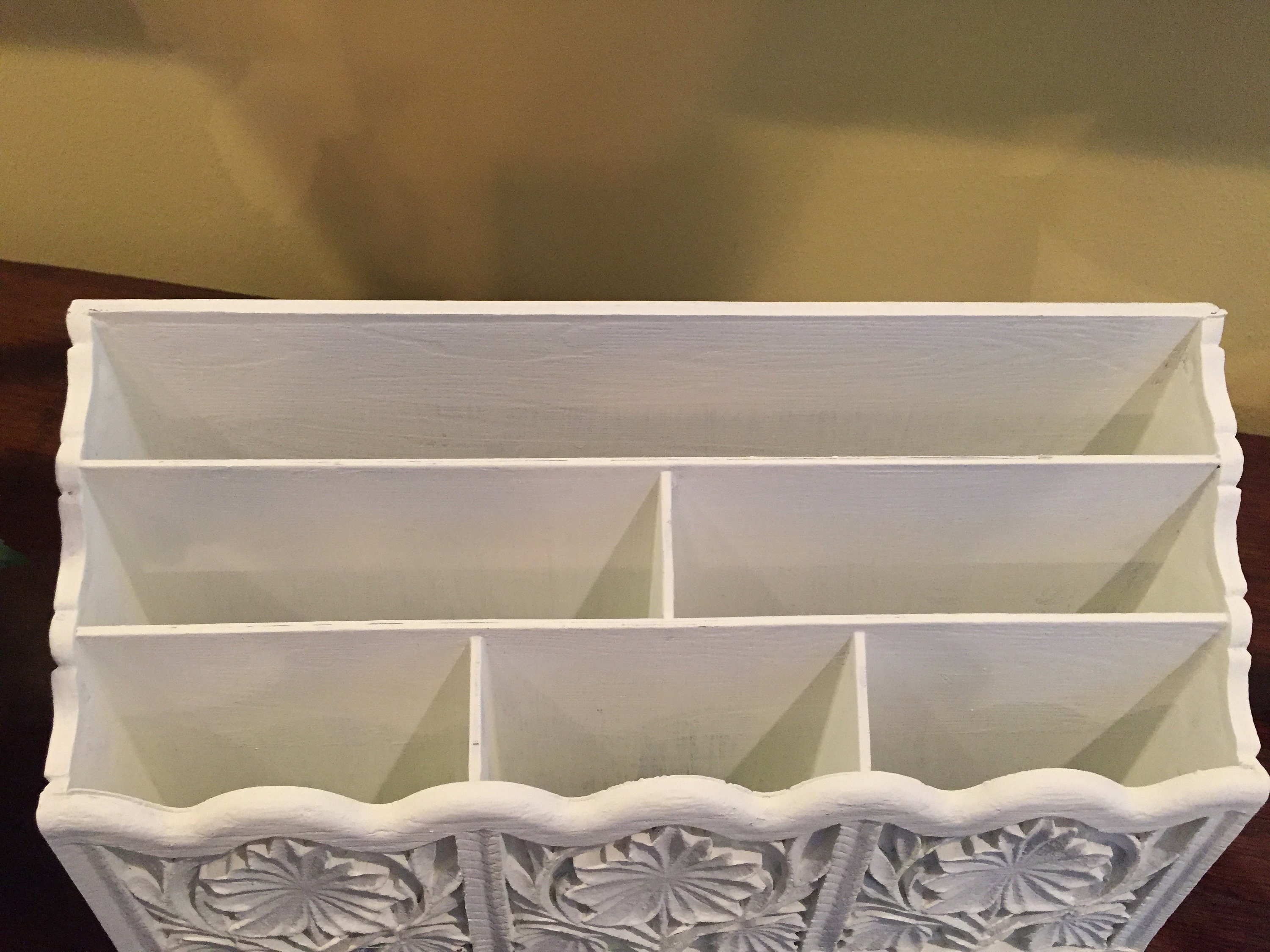 Hand Painted Desk Organizer, Mid Century Syroco Desk Organizer, White