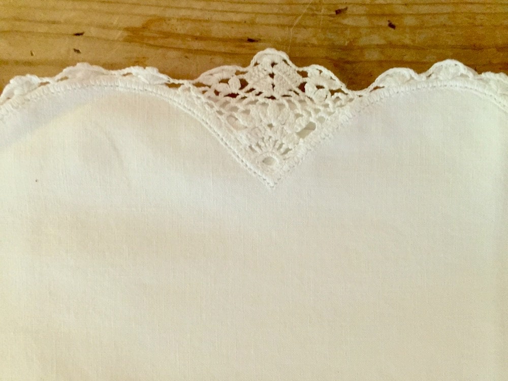 Vintage White Pillowcase, Scalloped with Crochet Trim, Single